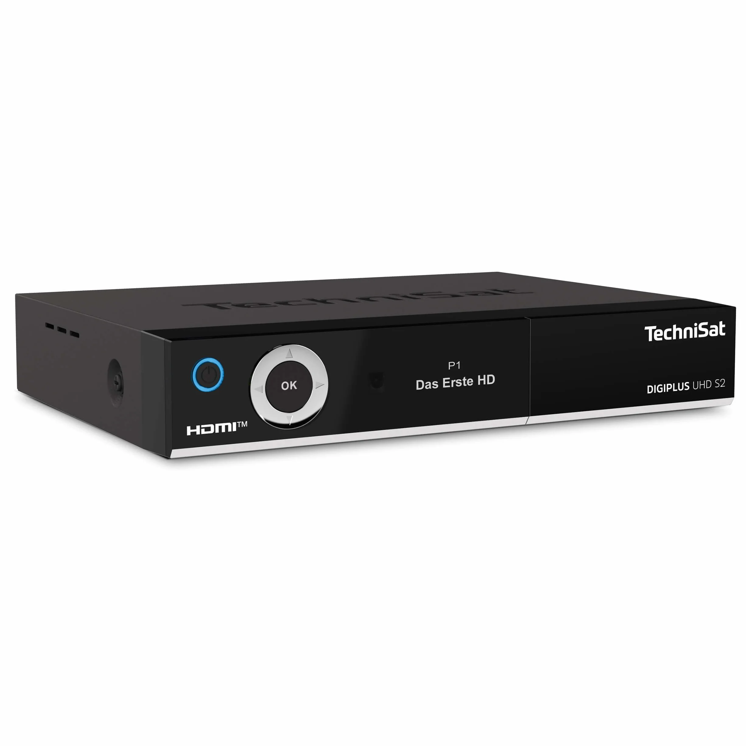 TechniSat DIGIPLUS UHD S2-4K Sat Odbiornik z alfanumerycznym wyświetlaczem i Twin Tunerem (DVB-S/DVB-S2, HEVC, H.265, sterowanie aplikacją, funkcja nagrywania PVR, WLAN, LAN, CI+, USB, OLED) czarny