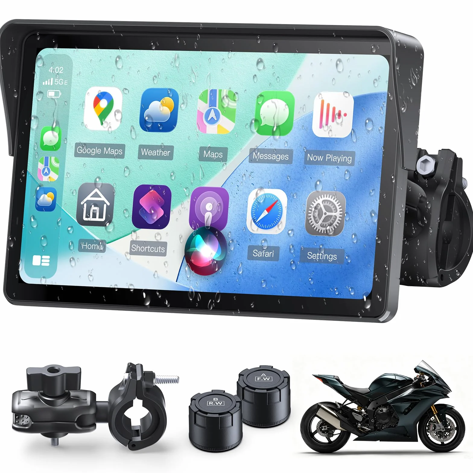 Motocykl Carplay wyświetlacz 7 cali, wodoszczelny ekran dotykowy, TPMS | System kontroli ciśnienia w oponach, bezprzewodowy system CarPlay i Android Auto do motocykla, Dual Bluetooth, nawigacja GPS