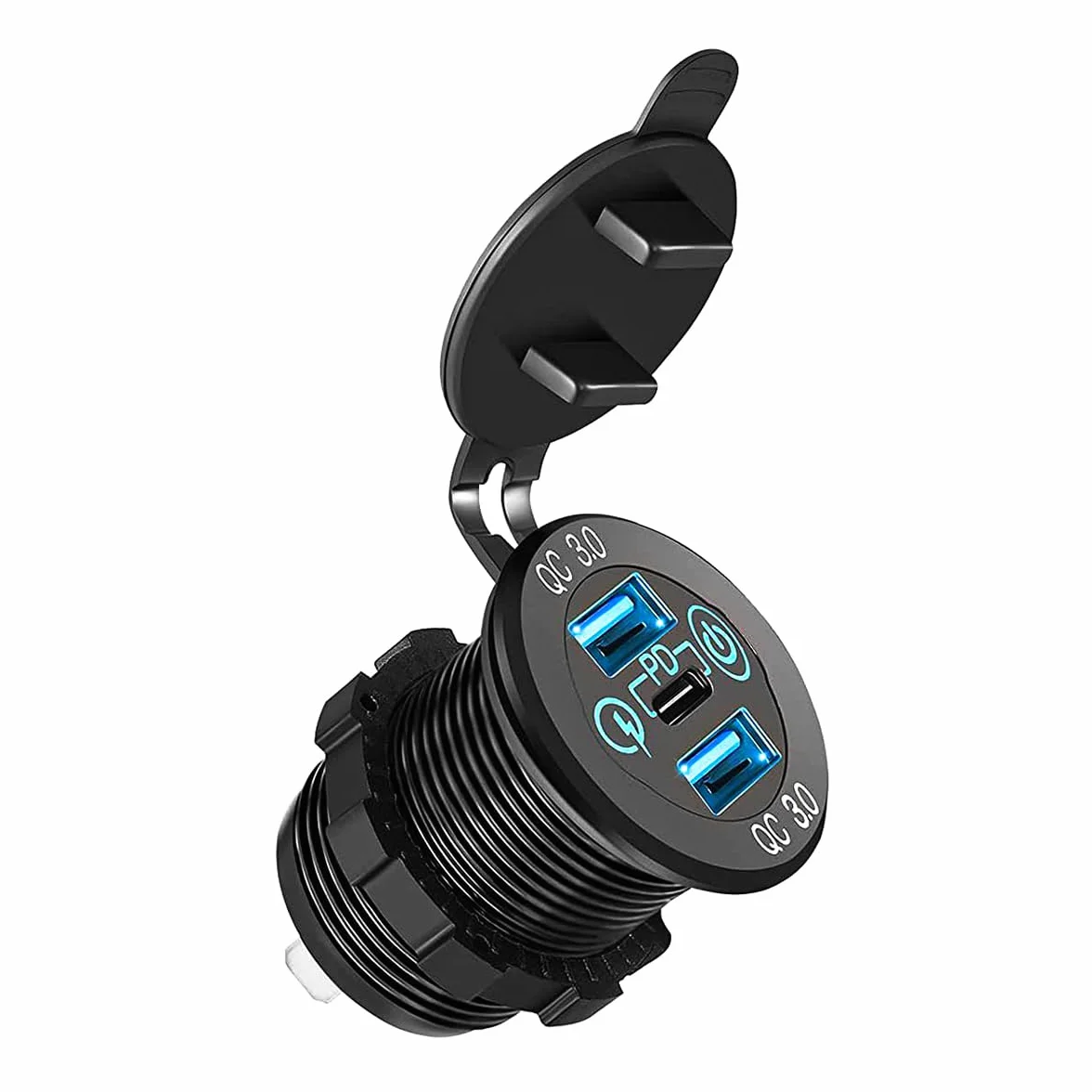 Gniazdo ładowarki samochodowej USB Alnicov 12V/24V 36W Szybkie ładowanie QC3.0 Podwójna ładowarka USB Panel zasilania Szybkie ładowanie Adapter z przełącznikiem Woltomierz LED