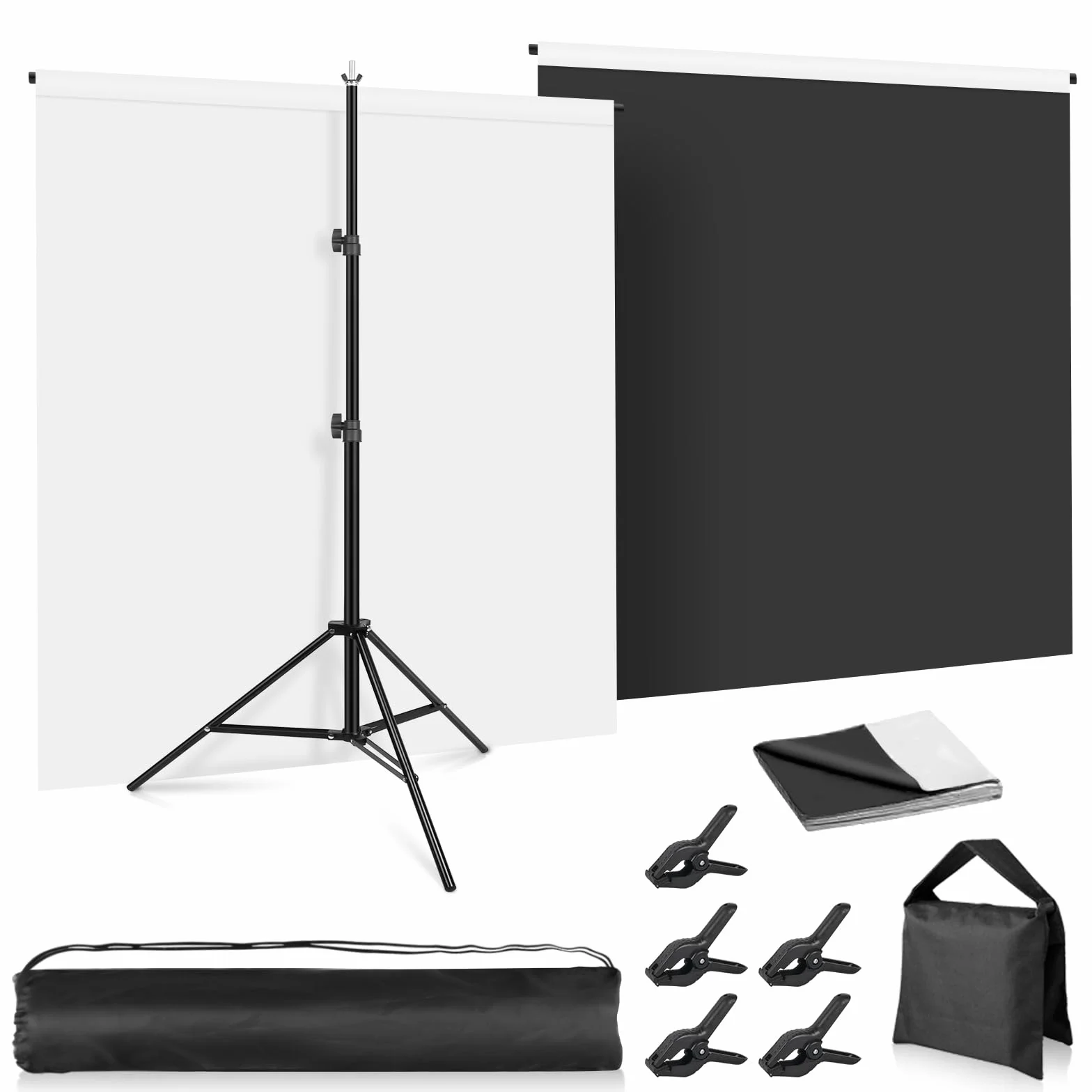 Białe czarne tło Foccalli 2 w 1, 2,0 x 1,5 m, czarno-biały ekran, zestaw chroma Key, sesja do gier, z torbą i 5 klipsami