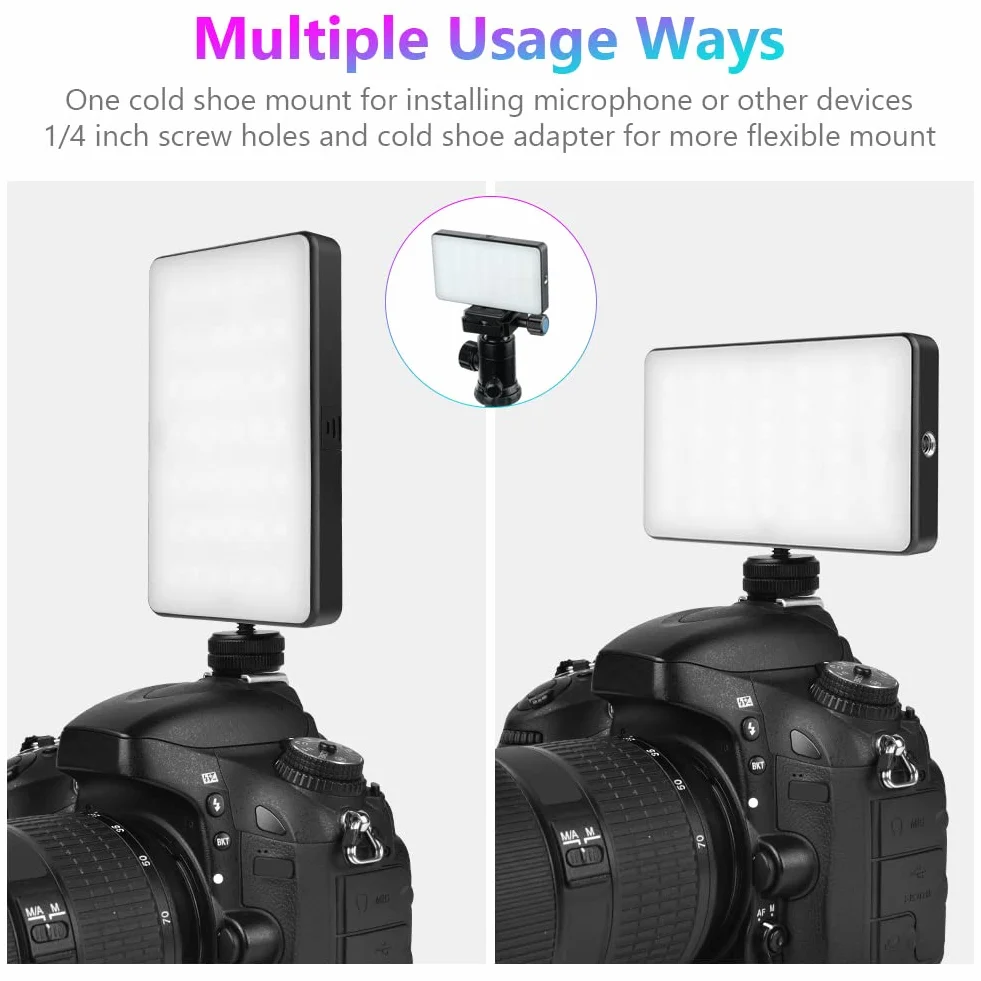 AXFEE Lampa wideo LED RGB, 5", światło wideo z możliwością ściemniania, 2500 K - 9000 K, z klipsem na telefon i uchwytem na zimne buty, wbudowany akumulator 3100 mAh, CRI 95+, światło do fotografii