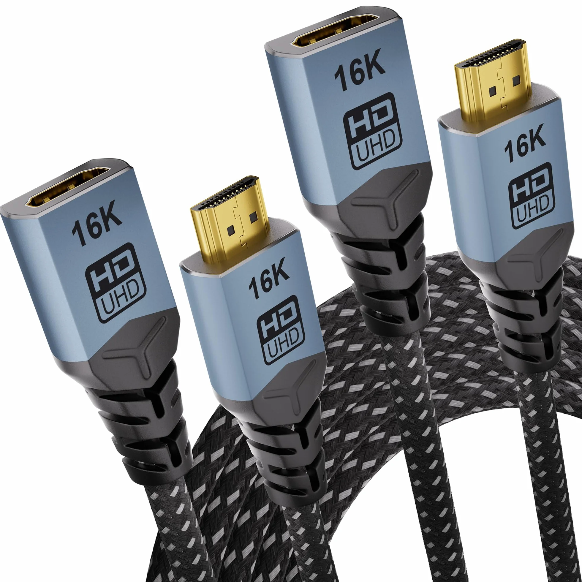 2 sztuki Kabel przedłużający HDMI 2.2 CABLAPTOP,2 m,ultra wysoka prędkość 96 Gbps,16K/8K@60Hz 4K@120Hz/480Hz,obsługuje eARC i HDCP 2.3,synchronizuje dźwięk i obraz Ultra HD,adapter męsko-żeński
