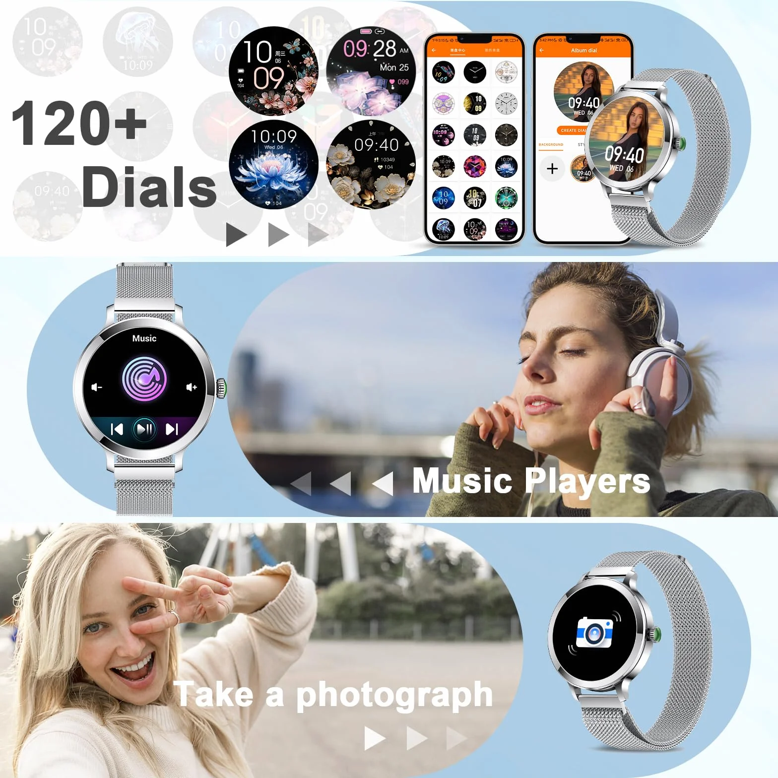 Damski smartwatch Efolen z funkcją telefonu, Inteligentny zegarek z ekranem dotykowym 1,1 cala, Zegarek z trybami sportowymi 110+, Monitor pracy serca, Miesiączka SpO2, monitor snu,Monitor fitness
