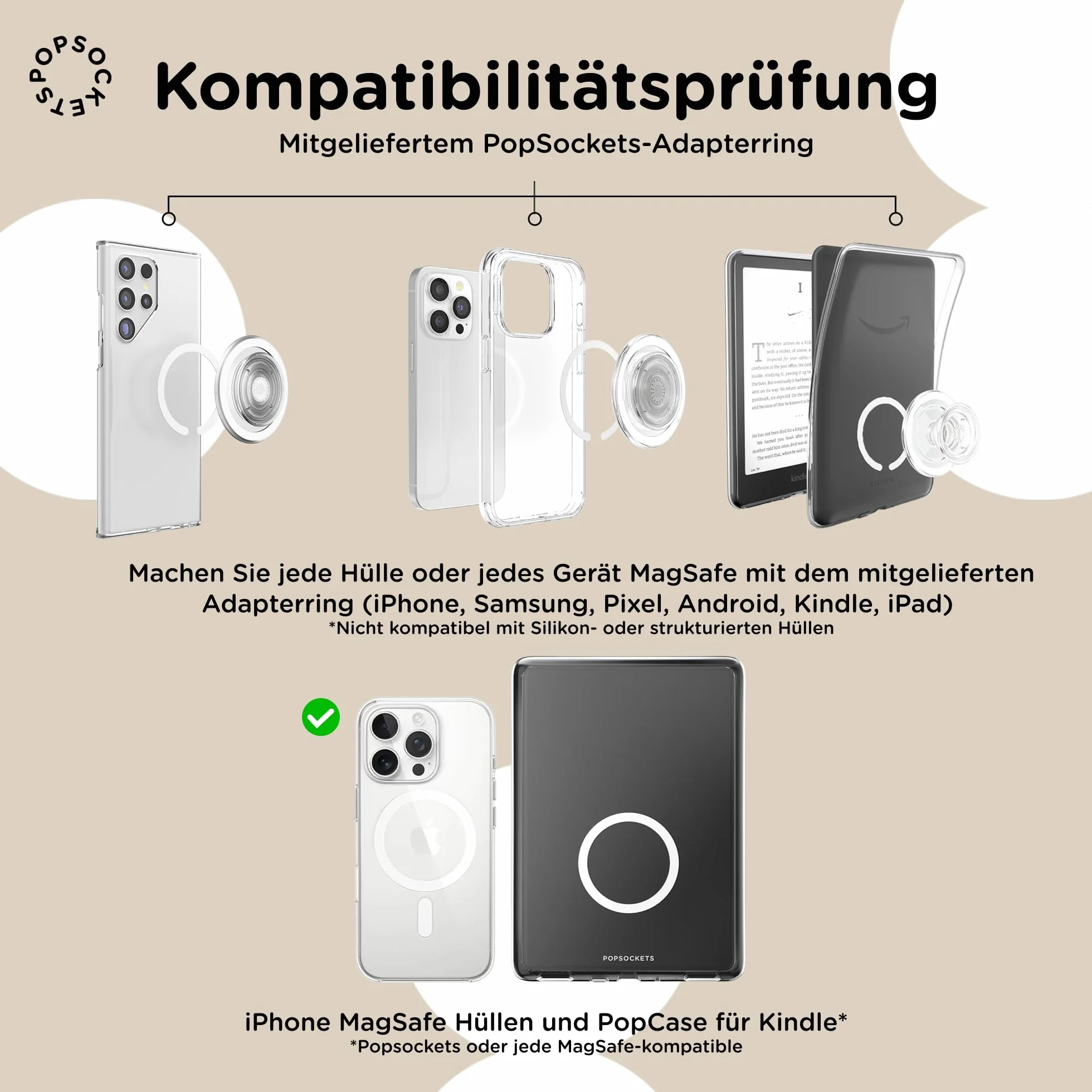PopSockets uchwyt do telefonu MagSafe z podpórką, stojak magnetyczny, wymienna góra, bezpieczne trzymanie etui MagSafe, uchwyt na telefon i tablet - czarna plamka