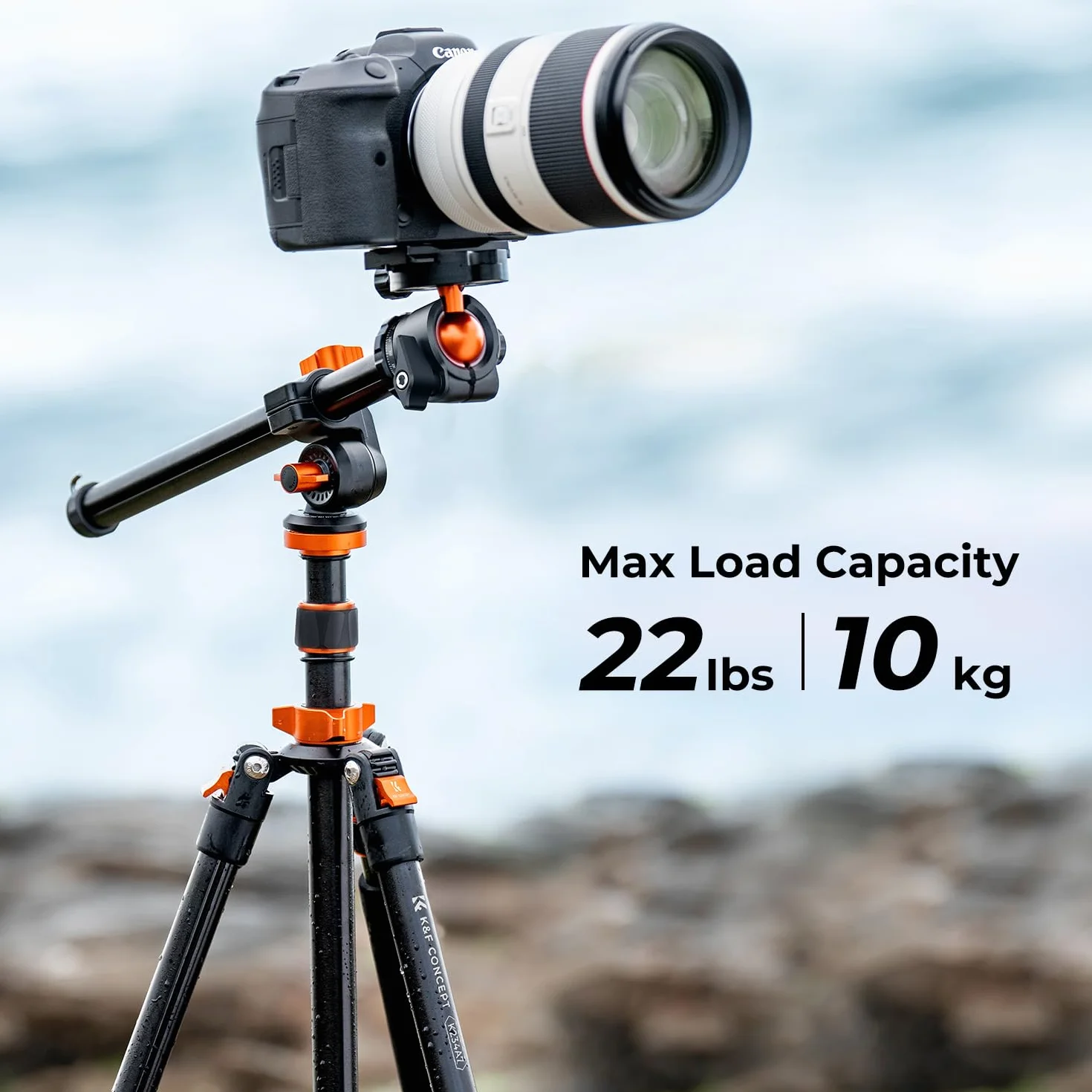 K&F Concept Statyw 200 cm, statyw do aparatu, tripod z kolumną środkową 90°, funkcja statywu jednonożnego, głowica kulowa 360° i gwint 1/4" do lustrzanki cyfrowej