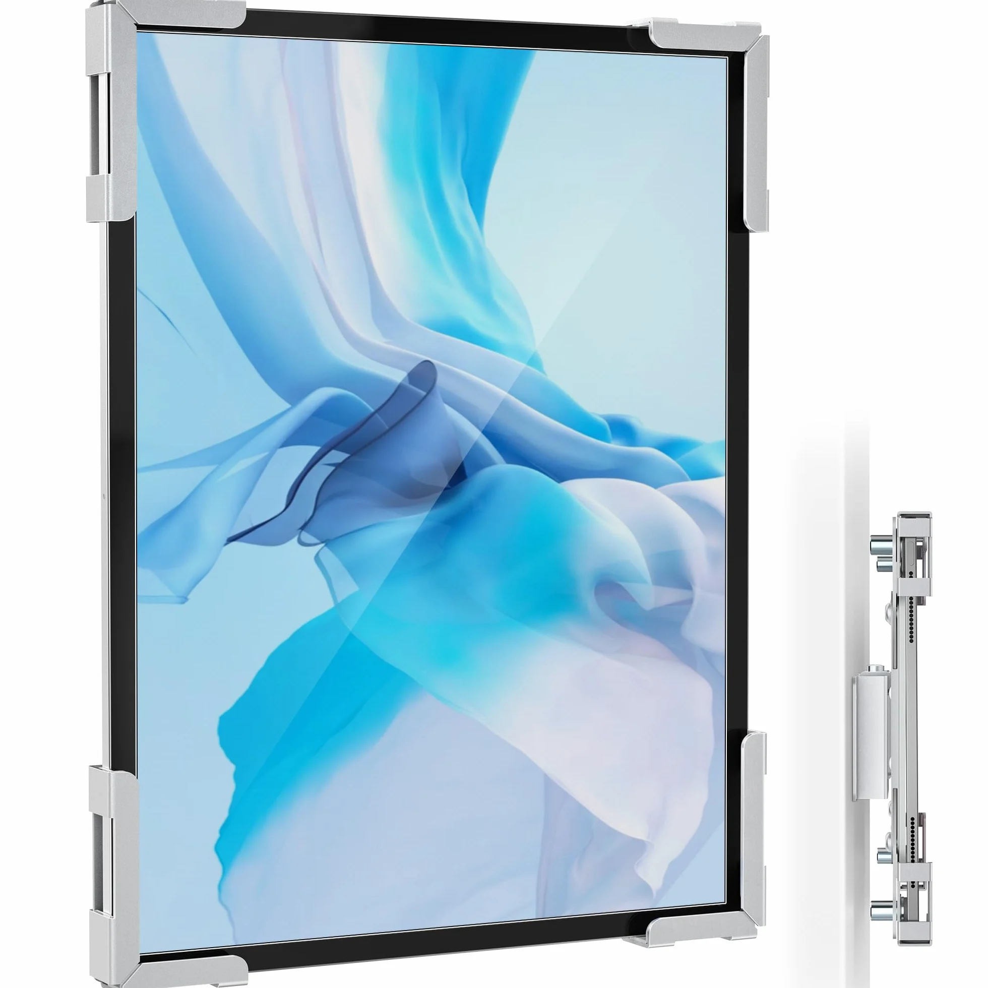 AboveTEK Uniwersalny uchwyt ścienny na tablet, ochrona przed kradzieżą do iPada, obudowa do tabletów o przekątnej ekranu 9,7 do 13 cali, montaż na ścianie, wytrzymała stalowa konstrukcja, biały