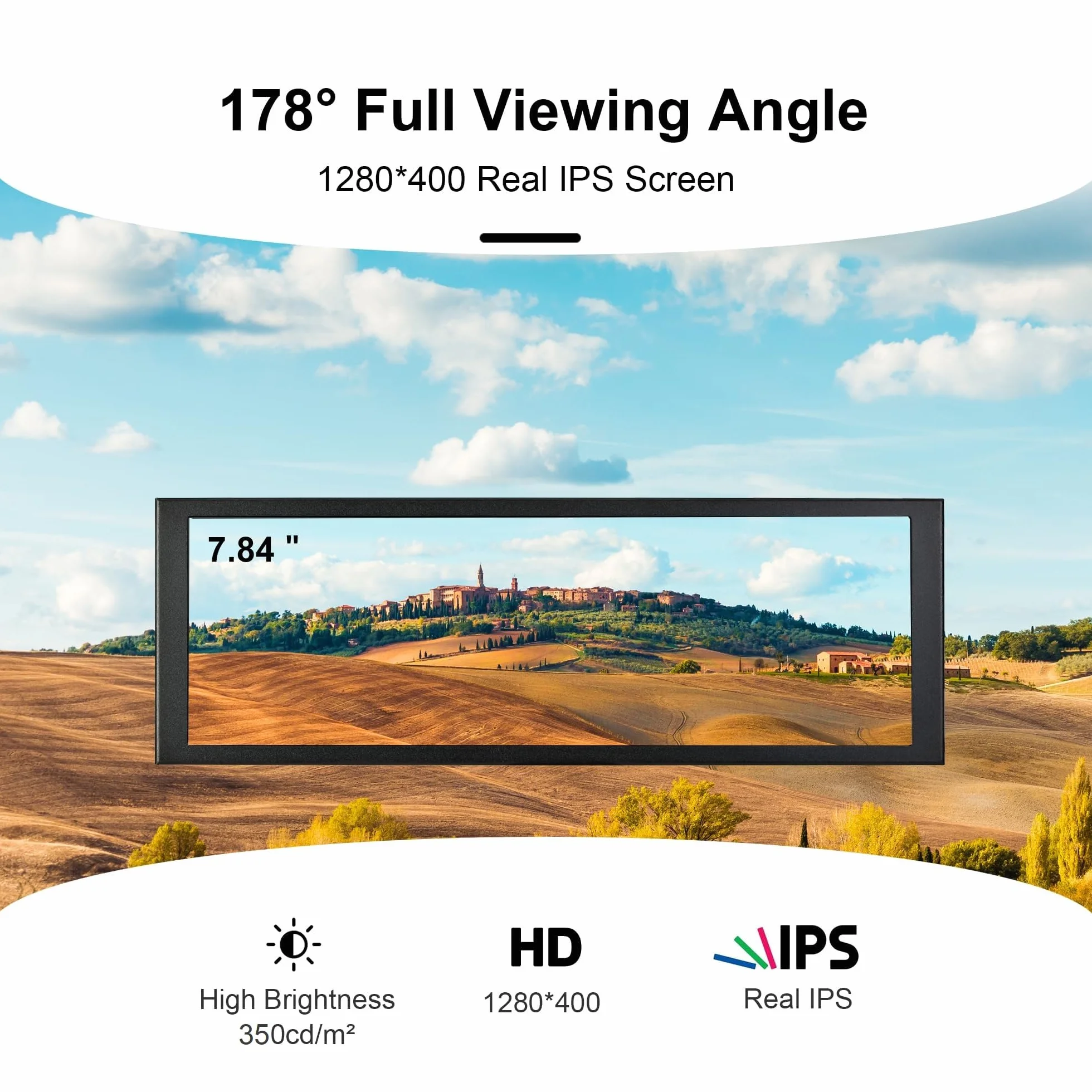 wisecoco 7.84 Inch Mini Monitor HD IPS 1280x400 Wtórny ekran rozciągnięty pasek Wyświetlacz LCD z obudową do laptopa Prędkość Temperatura Windows Aida64 CPU GPU Monitorowanie