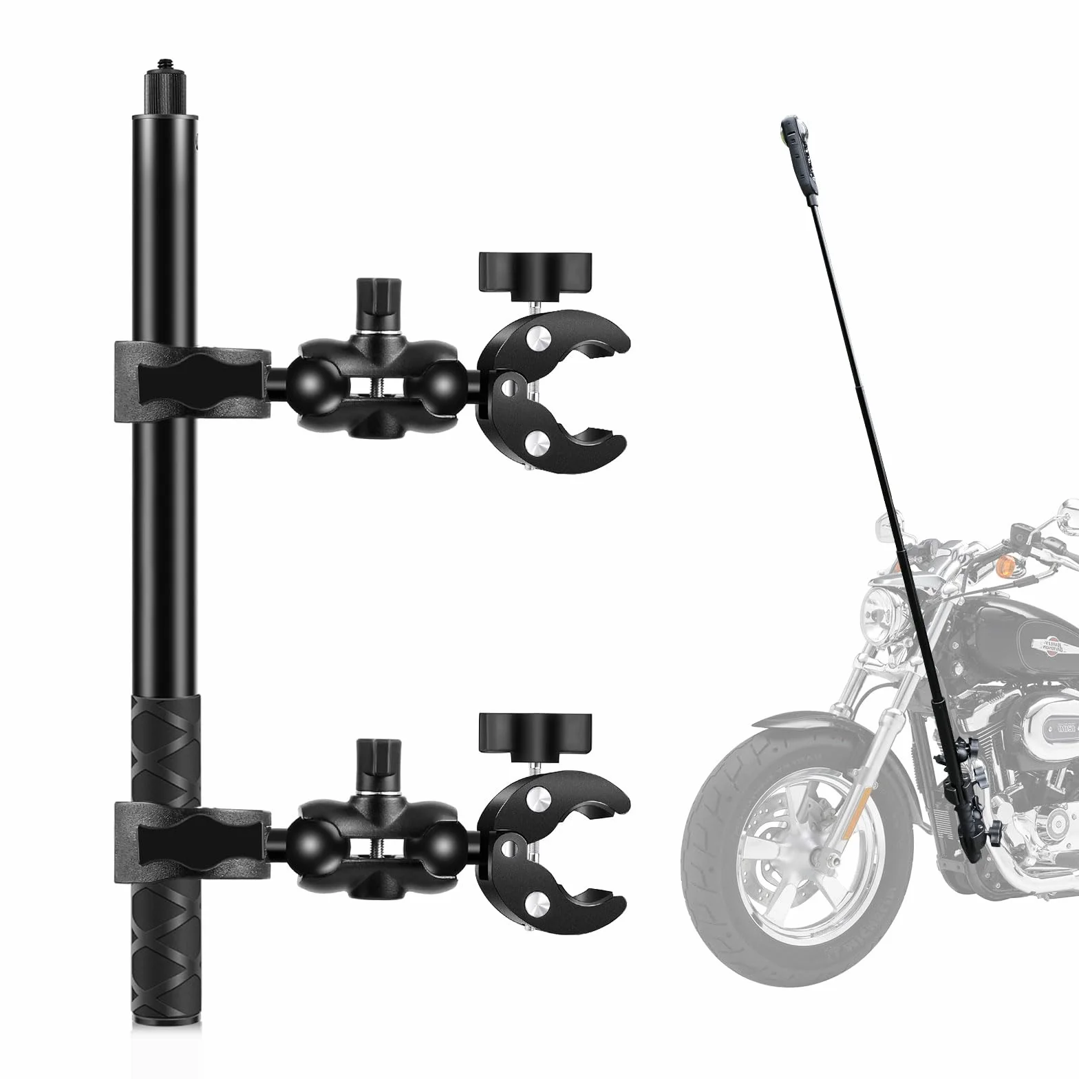 PULUZ kijek do selfie na motocykl Klamra wspornik 150 cm, kijek do selfie Insta 360 na motocykl z 2 super klamrami dla Insta360 X5X4, X3, X2, One, RS, R Ace, dla DJI Osmo 360