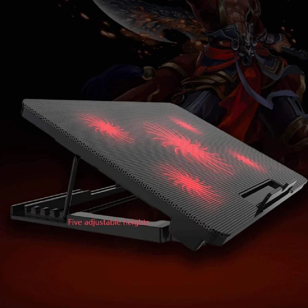 Chłodziarka Laptopa Podkładka Chłodząca Do Laptopa 5 Wentylatorów 17 Cali Ciężki Chłodzenie Notebooka 2 Porty USB 6 Regulowanych Kątów Stojak
