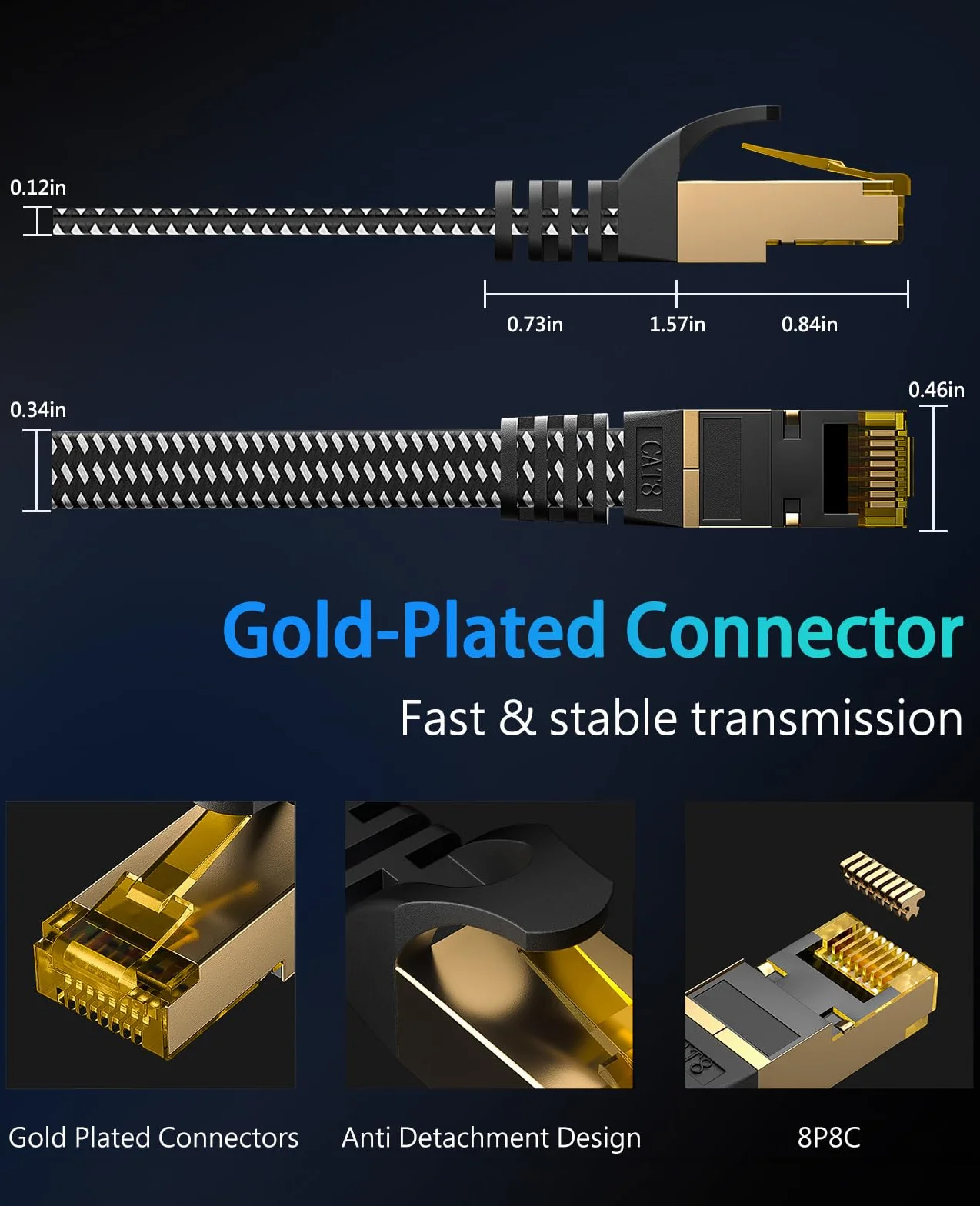 ARISKEEN Cat 8 Kabel Ethernet 15m, szybki płaski pleciony kabel sieciowy 40 GB/s 2000 MHz, Gigabit RJ45 STP ekranowany
