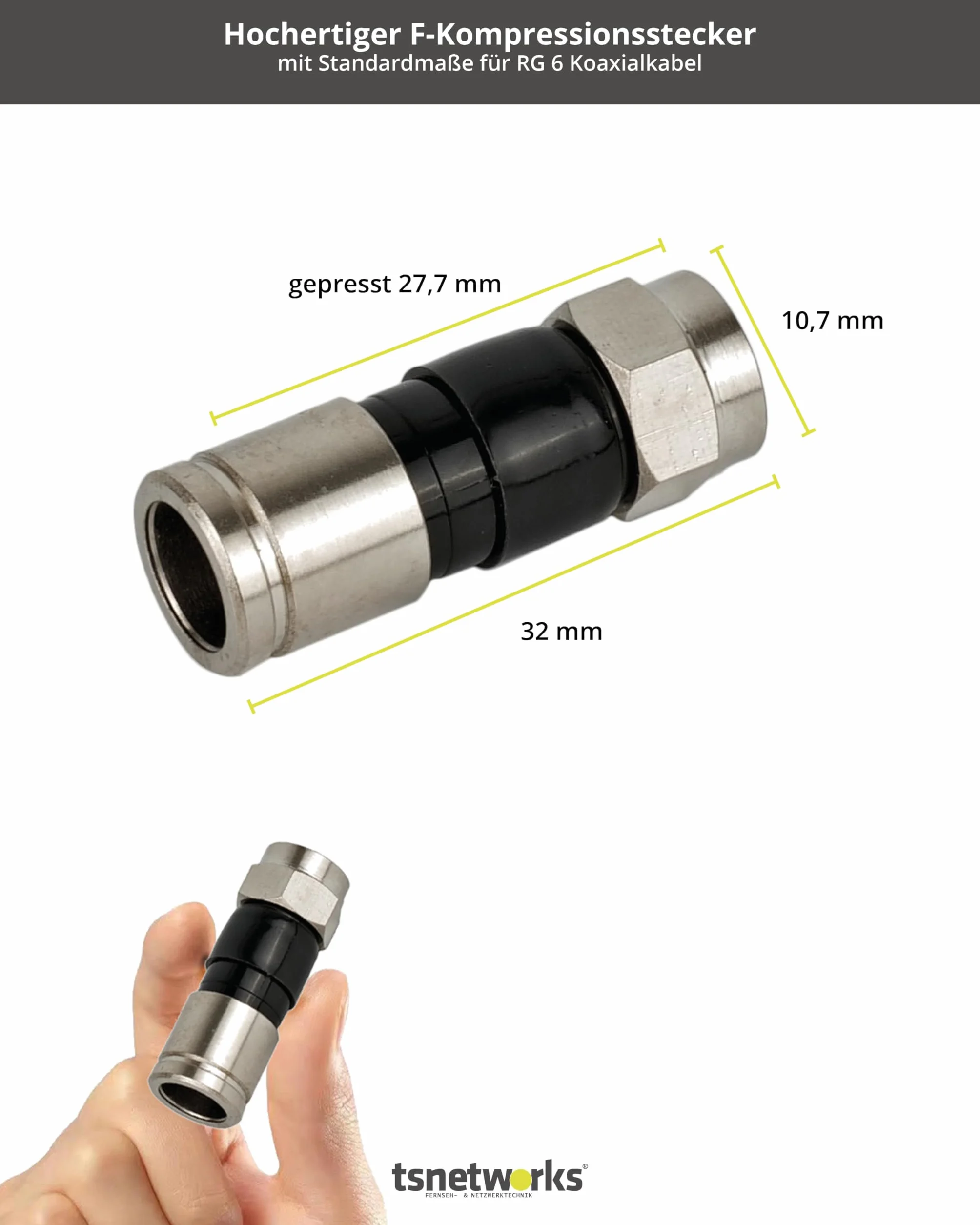F Wtyczka do kabla koncentrycznego 6,8-7,4 mm RG 6 kompresyjna