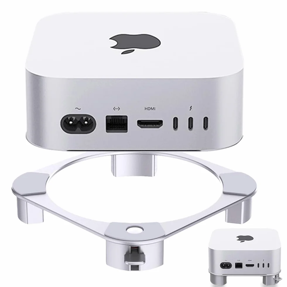 Aluminiowy stojak do Mac mini M4/M4 Pro, z łatwo dostępnym przyciskiem włączania, ulepszoną wentylacją i odprowadzaniem ciepła, stabilna, antypoślizgowa konstrukcja zapewnia bezpieczną i wydajną pracę