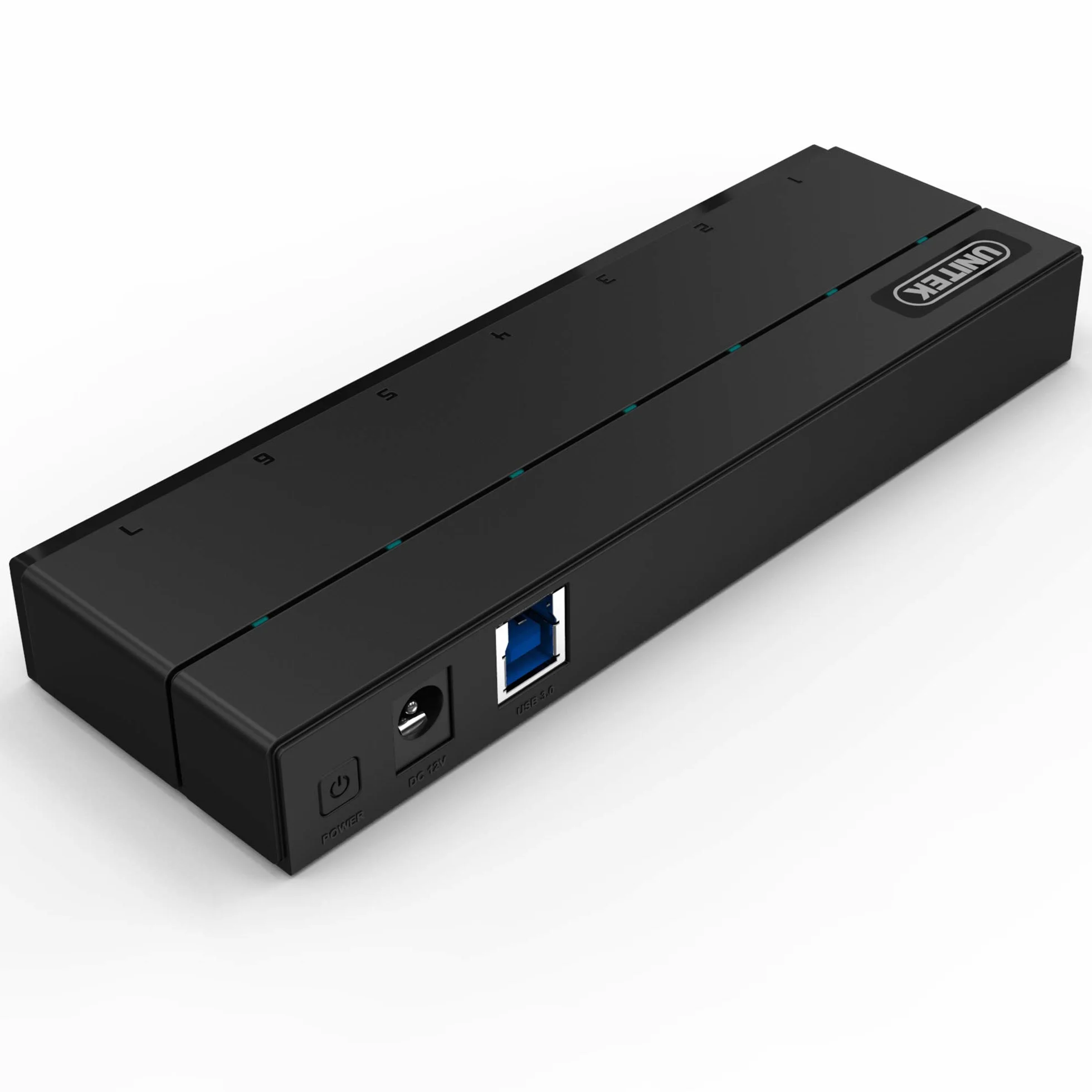 UNITEK Hub 7 portów USB 3.0 aktywny z zasilaniem, hub multiport rozdzielacz do komputera, laptopa, klawiatury, myszy, drukarki, iOS (Mac) + Windows, Plug & Play, czarny