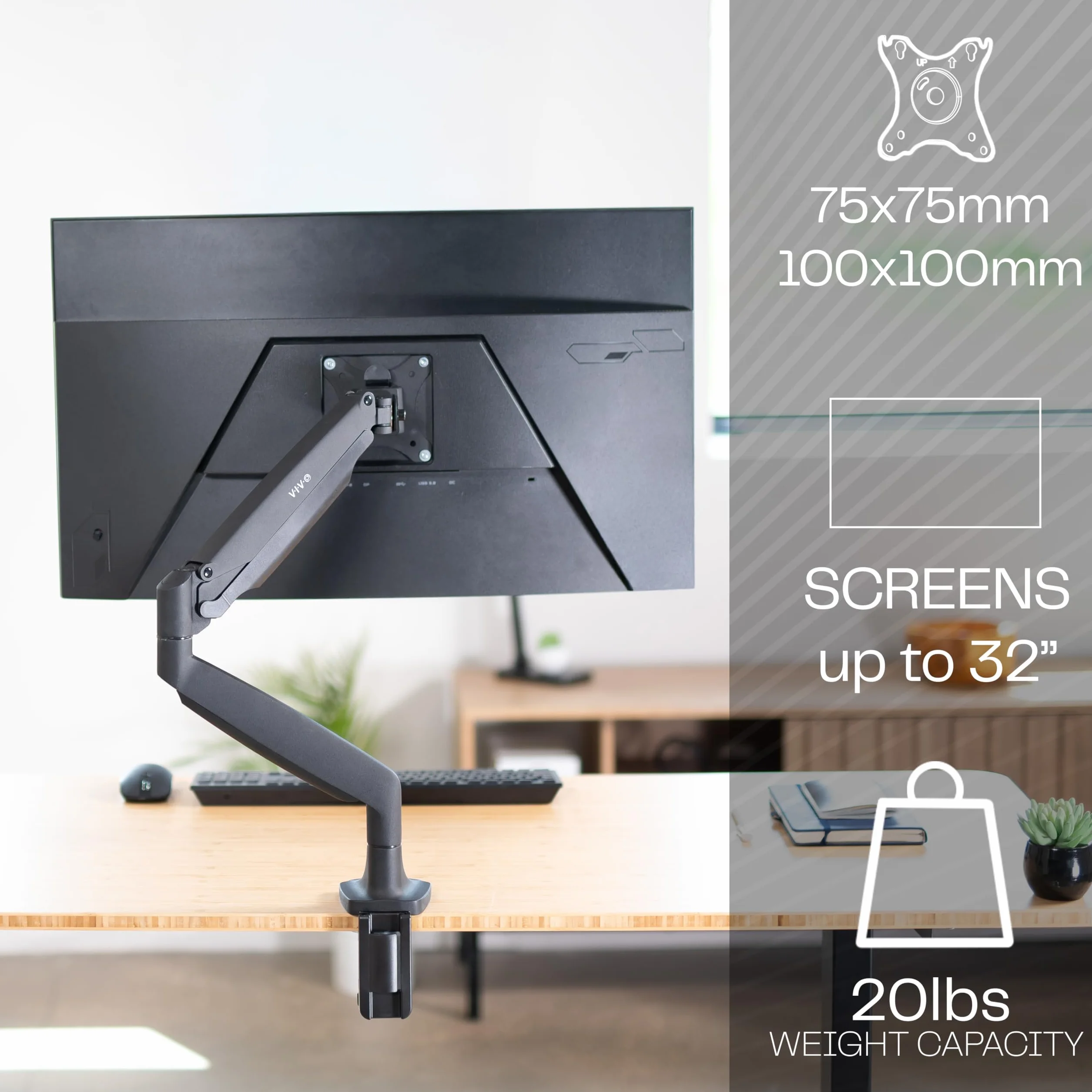 VIVO Wysokiej jakości aluminiowy stojak na biurko z regulacją wysokości, z pojedynczym monitorem, z ramieniem pneumatycznym, pasuje do ekranu 32 cali, STAND-V001Q
