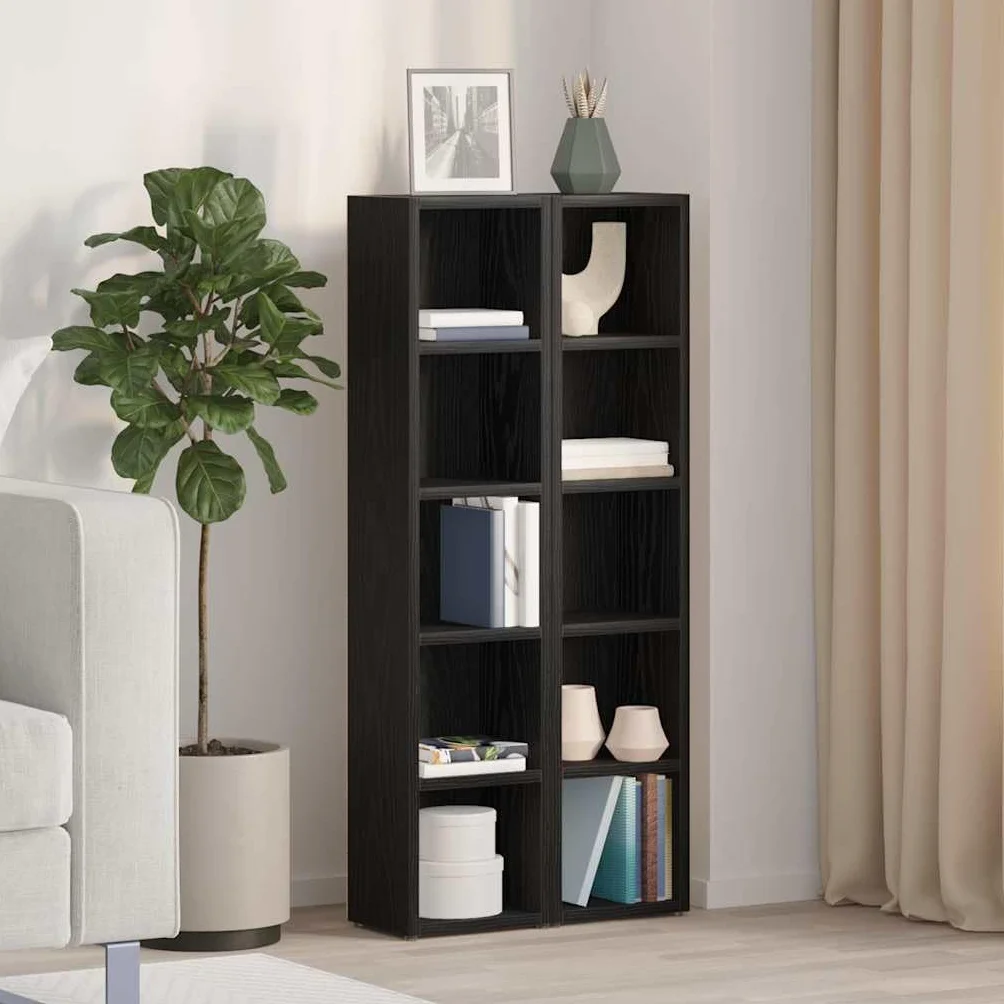 vidaXL Szafki na płyty CD - drewniane jednostki magazynowe - czarny dąb, nowoczesny design, 93 cm wysokości, 2-częściowy zestaw do salonu / sypialni