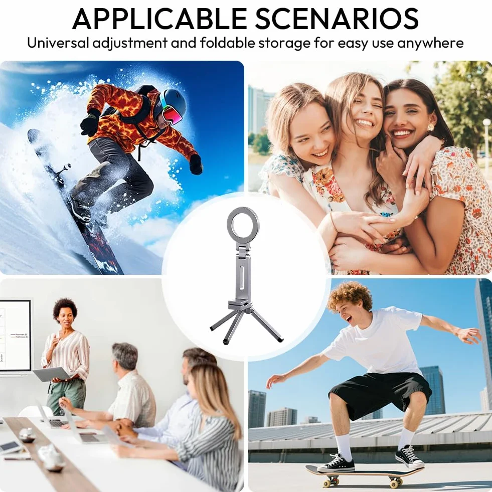 Magnetyczny statyw do telefonu komórkowego 3 w 1, mini kijek do selfie, aluminiowy, składany tripod, statyw do selfie, kompatybilny z iPhone 16, 15, 14, 13, 12, Magsafe, Sumsung, czarny (srebrny)