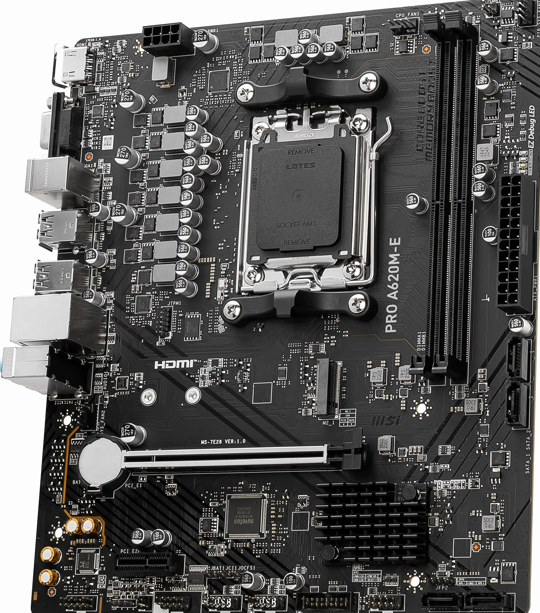 MSI Płyta główna PRO A620M-E Ryzen seria 7000 (AM5) kompatybilna z chipsetem A620 4K60Hz DDR5 OC kompatybilny z Micro-ATX MB6161