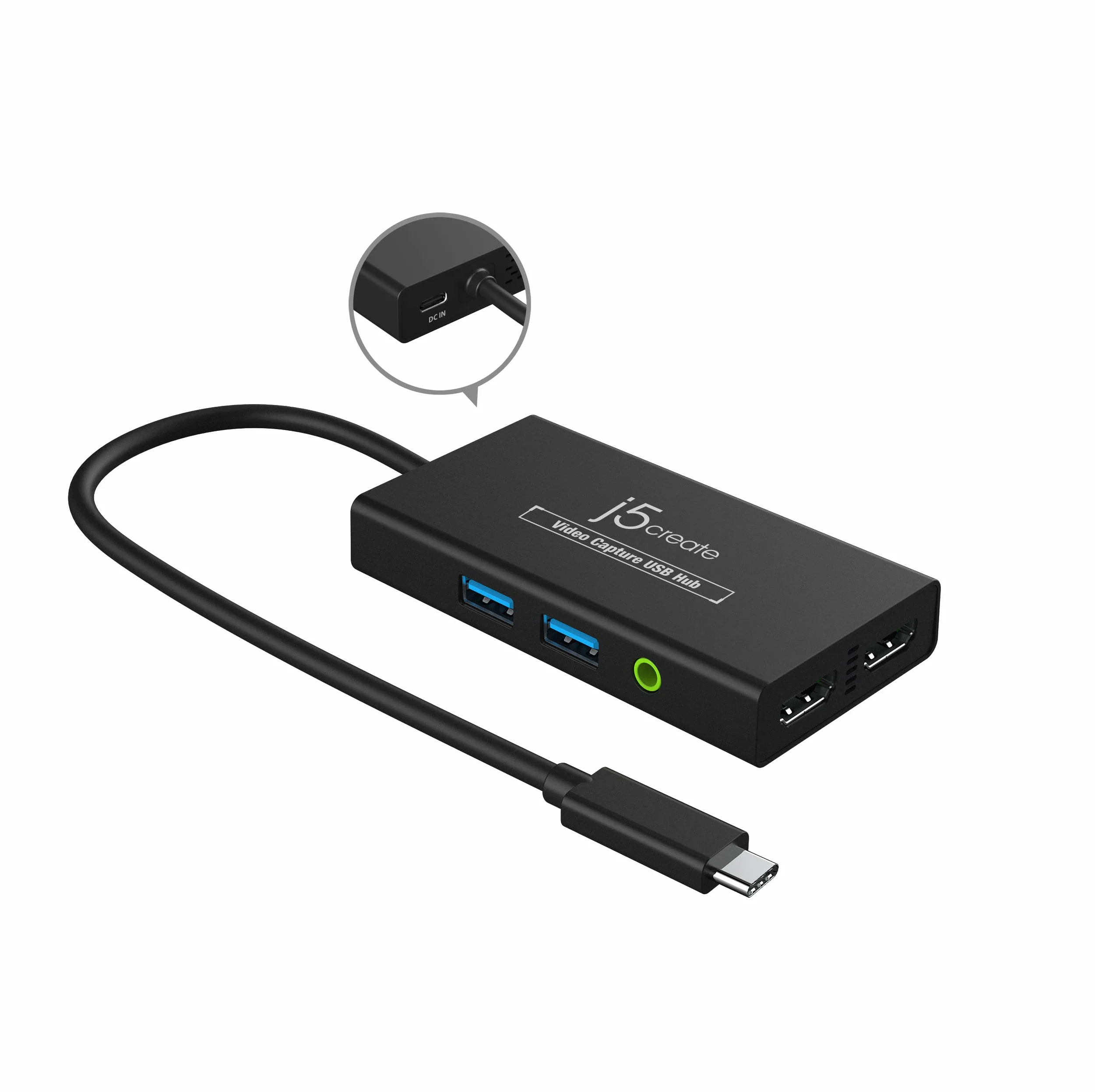 j5create Karta przechwytywania wideo z ładowaniem przelotowym PD 60 W, wbudowany wielofunkcyjny koncentrator, współpracuje z Quest 3, nadaje się do transmisji na żywo, gier (JVA01)