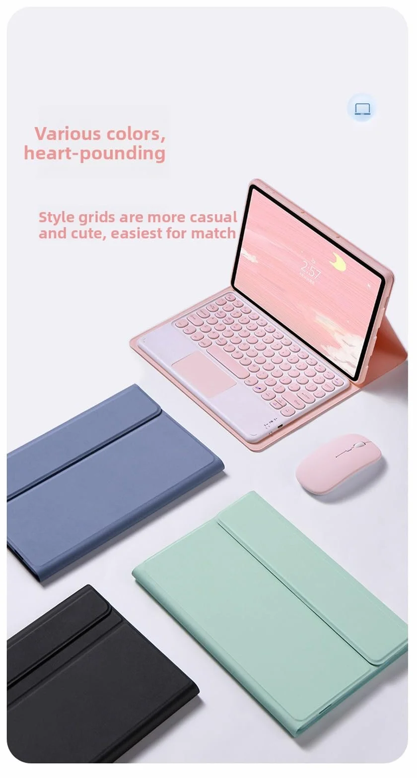 Etui z klawiaturą do Xiaomi Redmi Pad Pro 12,1 cala 2024 z myszą, okrągłymi klawiszami, odłączanym bezprzewodowym trackpadem i klawiaturą dotykową do Xiaomi Poco Pad 12,1 cala