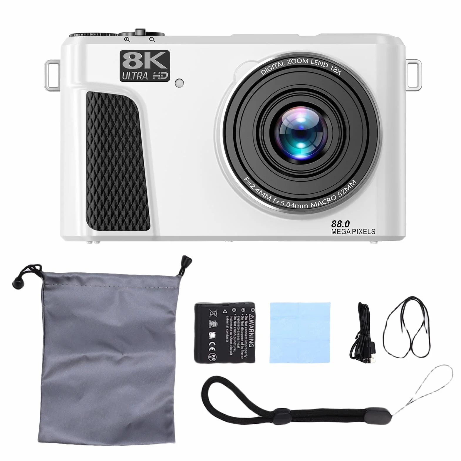 Goshyda Aparat Cyfrowy 8K, Aparat UHD 88MP z kontrolą Wi -Fi, 18 -krotny Aparat Zoomu do Vlogowania z Ekranem 3 Cali 180 °, Autofokus do Wideo na żywo (WHITE)