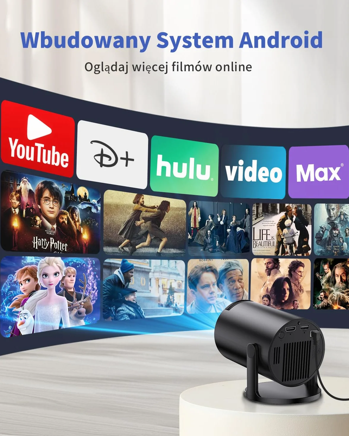 Przenośny rzutnik, Yoton Mini projektor z Wi-Fi 6/Bluetooth 5.4, bezprzewodowe odbicie ekranu (Android i iOS) obsługa 1080p, Auto Keystone, kompatybilny z HDMI, Native 720P, czarny