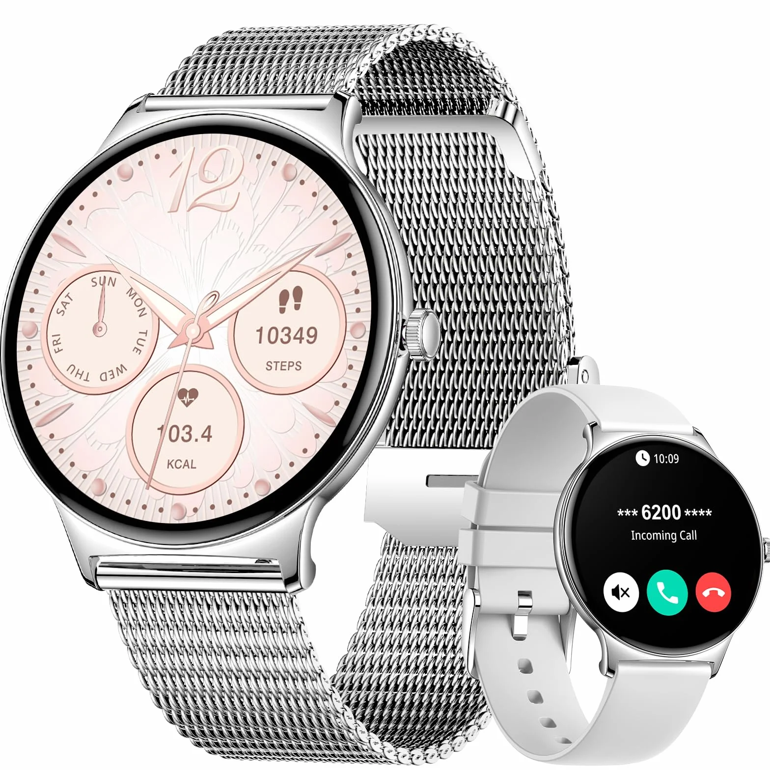 LIGE Damski zegarek Smart Watch Bluetooth do Android iOS Smartwatch damski 100+ Sport 1,43" AMOLED Always-on Display damski smartwatch srebrny pasek siatkowy dla kobiet Smartwatch monitor tętna i snu