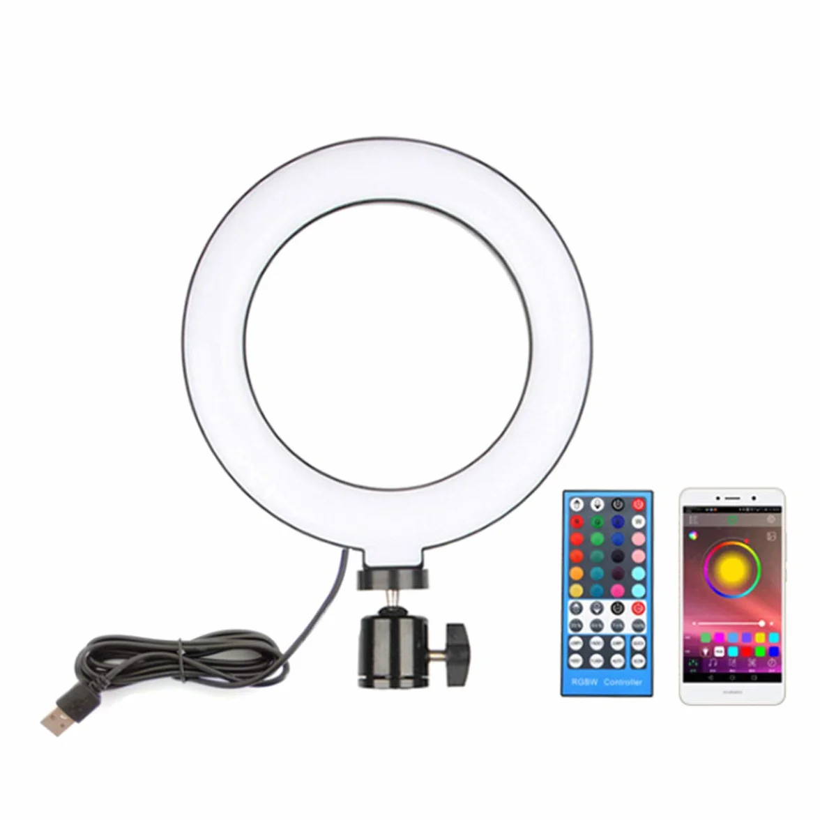 10-calowe RGB ściemniane biurko makijaż selfie lampa pierścieniowa ze statywem i uchwytem na telefon do transmisji na żywo, fotografii, wideo, 8 trybów światła