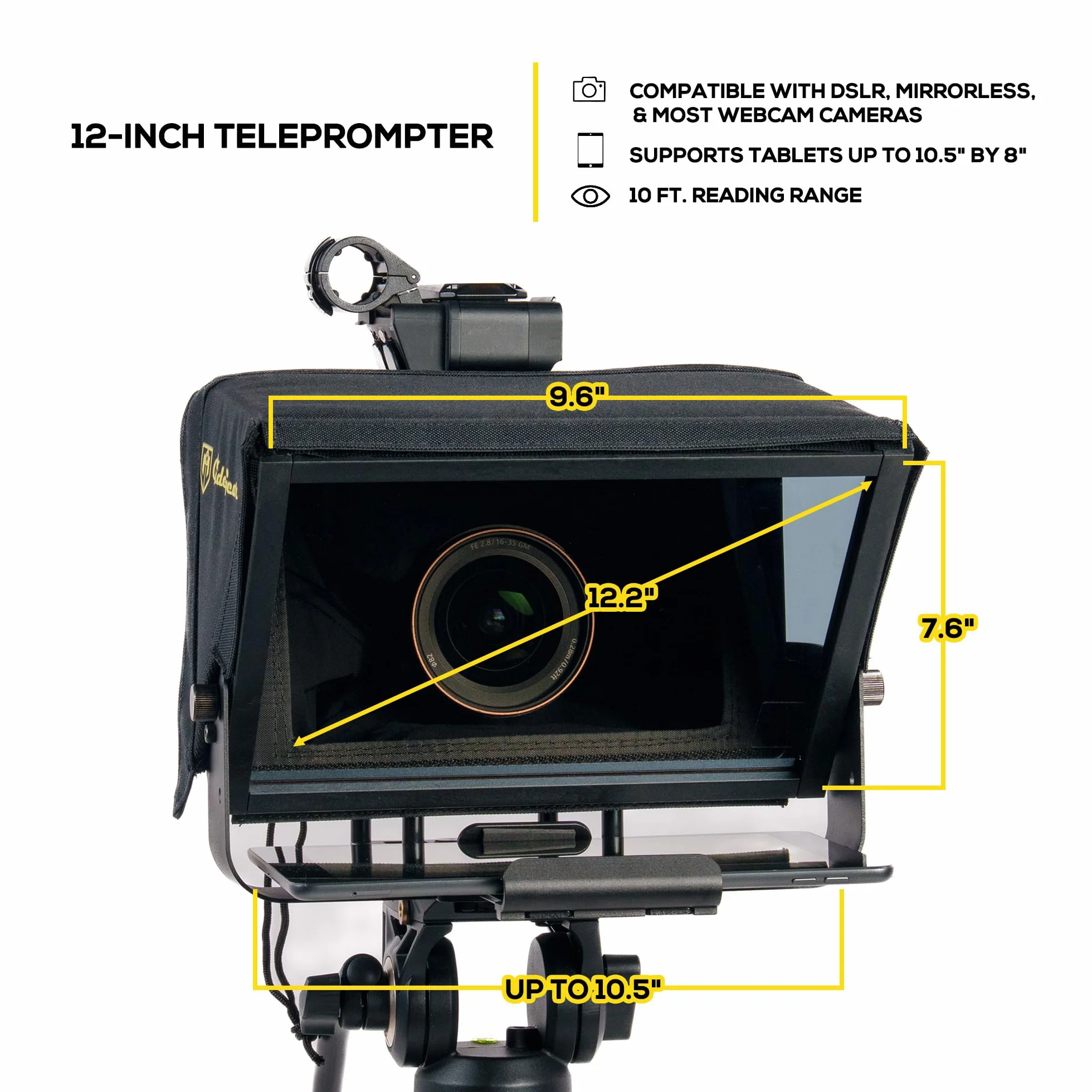 Glide Gear TMP 100 Teleprompter – DSLR, Tablet, Smartphone – 12" Glass, Carry Case, No Assembly