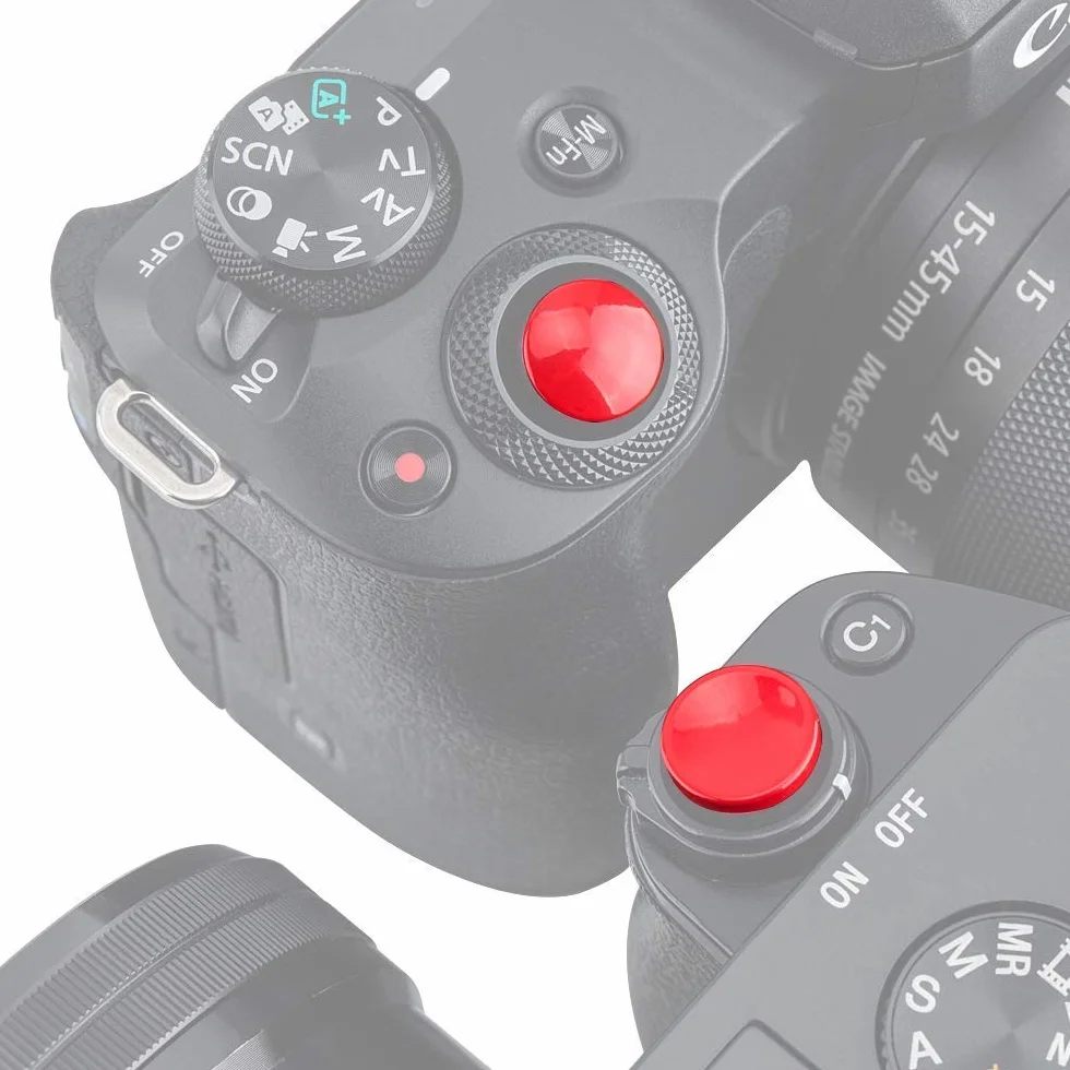 PROfezzion Miękki Przycisk Zwalniający z Niewkręcanym do Sony ZV-1 ZV-E10 A7c A7IV A6700 A6500 A6400 A6300 RX100 Seria Kamera z Płaskim Przyciskiem Migawki (Wypukły i Wklęsły Jasny Czerwony Zestaw)