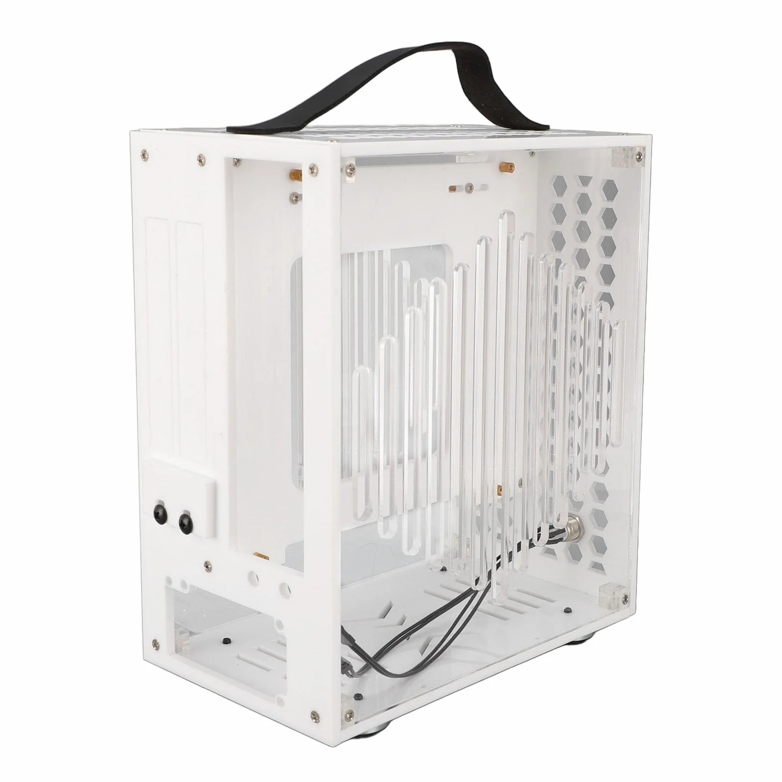 Alomejor Miniaturowa Obudowa Komputera ITX Przenośna, Kompaktowa Obudowa na Biurko do Samodzielnego Grania z Przezroczystymi Panelami Akrylowymi 23x20,5x12cm (WHITE)
