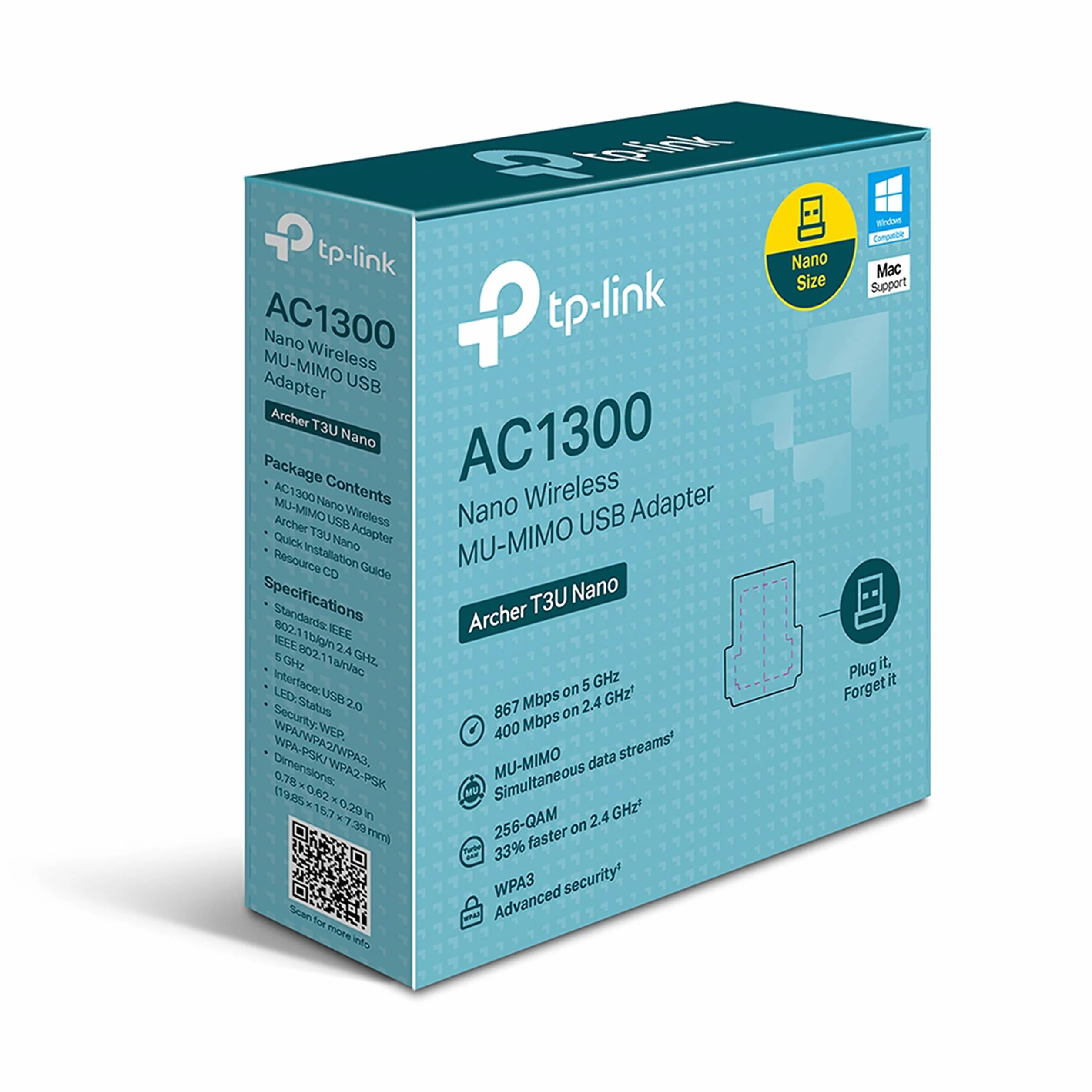 TP-Link Archer T3U Nano – Dwuzakresowy adapter USB WiFi AC1300, MU-MIMO, Kompaktowa konstrukcja, Obsługa Windows/Mac
