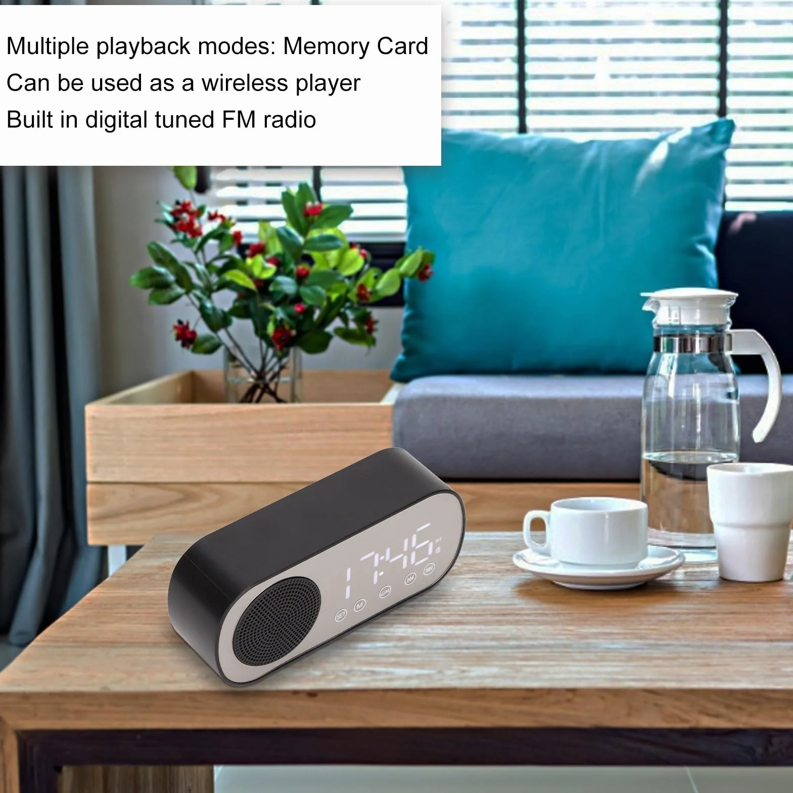 Budzik Radiowy, Ustawienie Podwójnego Budzika, Przenośne, Dostrojone Cyfrowe Radio FM, z Głośnikiem Muzycznym Bluetooth, Duży Ekran LED, Wiadomości, Prognozy Pogody