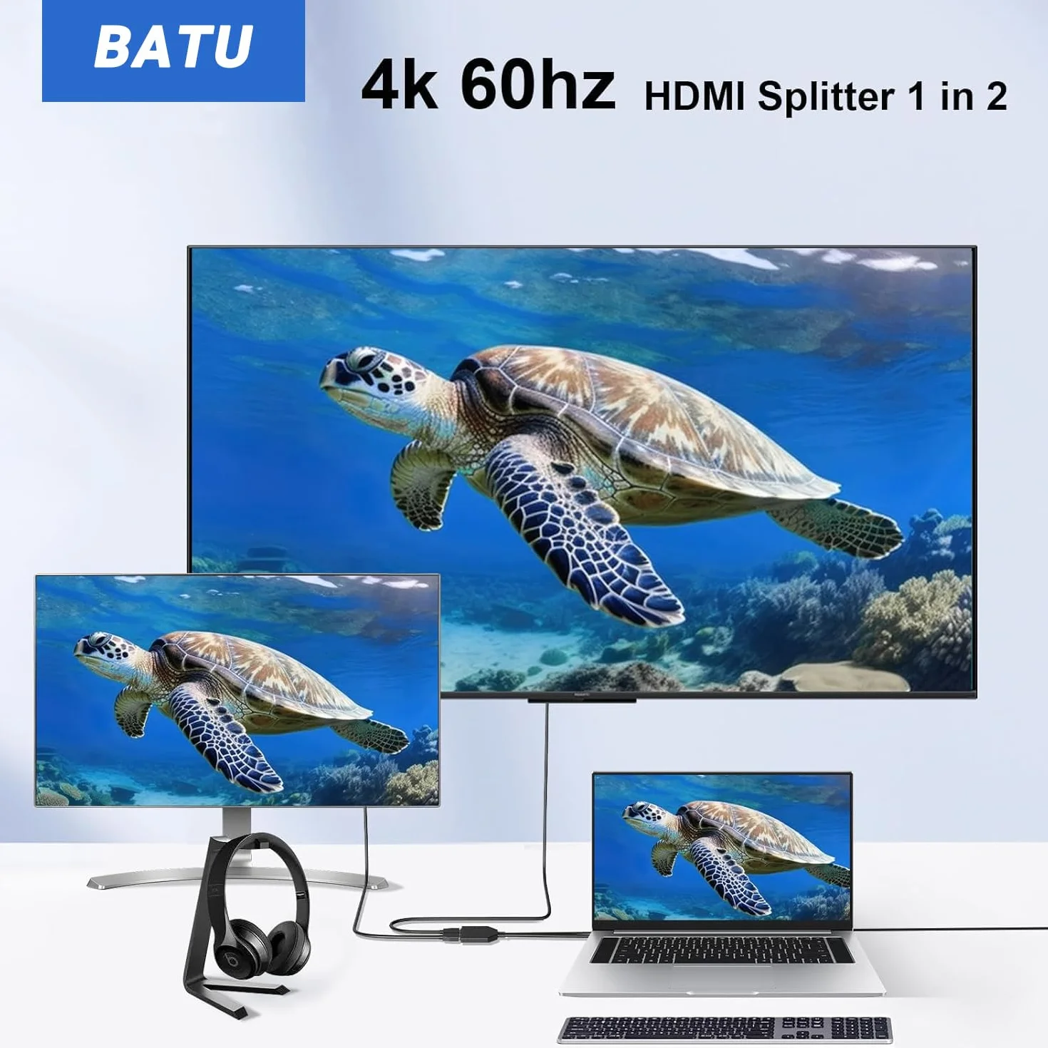 Rozdzielacz HDMI 4K 60 Hz 1 w 2 wyjścia HDMI męski na podwójny żeński HDMI 2.0 z kablem zasilającym USB do HDMI HD, LED, LCD, telewizora, podwójne monitory, duplikowane lustro, obsługa 3D Full HD