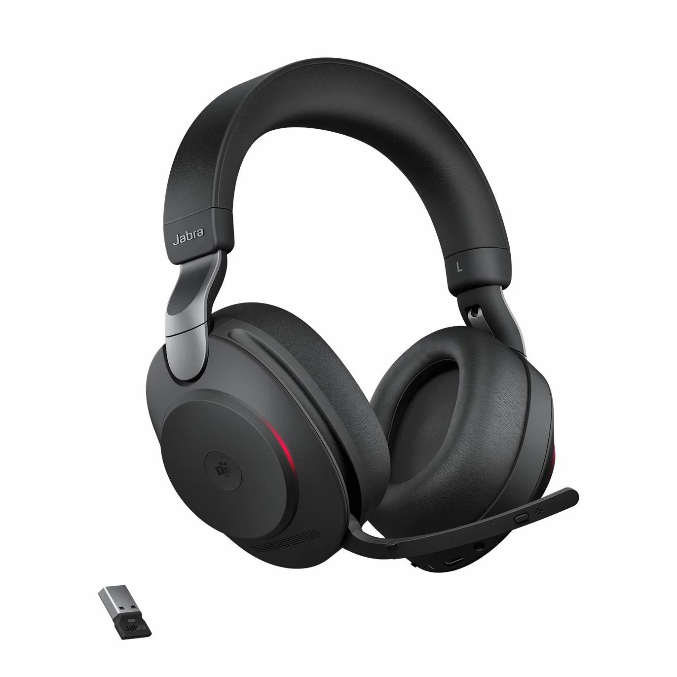 Jabra Evolve2 85 MS bezprzewodowe słuchawki z Link380a i stojakiem do ładowania, stereo, czarny, bezprzewodowy zestaw słuchawkowy Bluetooth do rozmów i muzyki, 37 godzin pracy baterii, zaawansowane