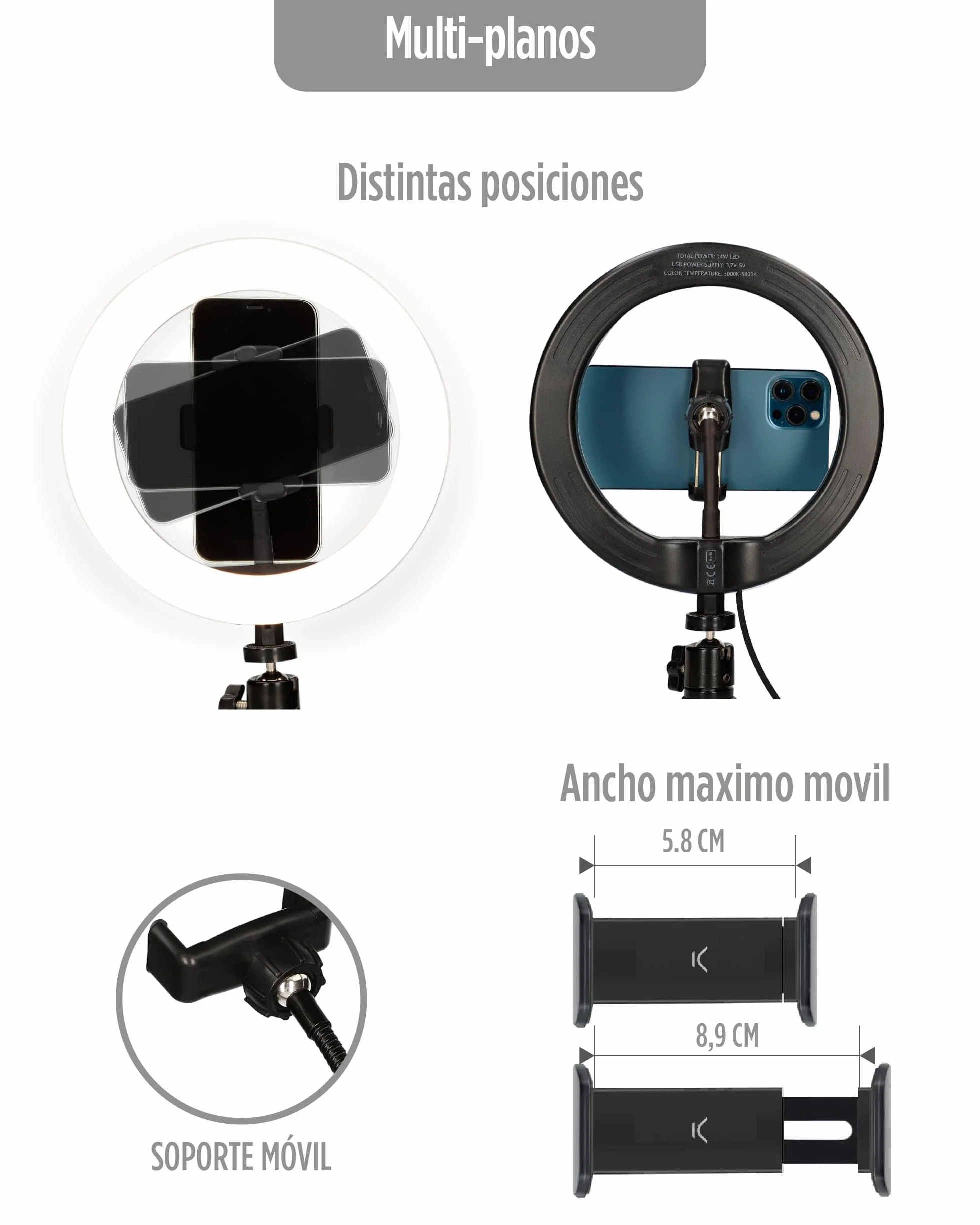 Ksix Studio Live pierścień LED ze statywem do smartfona