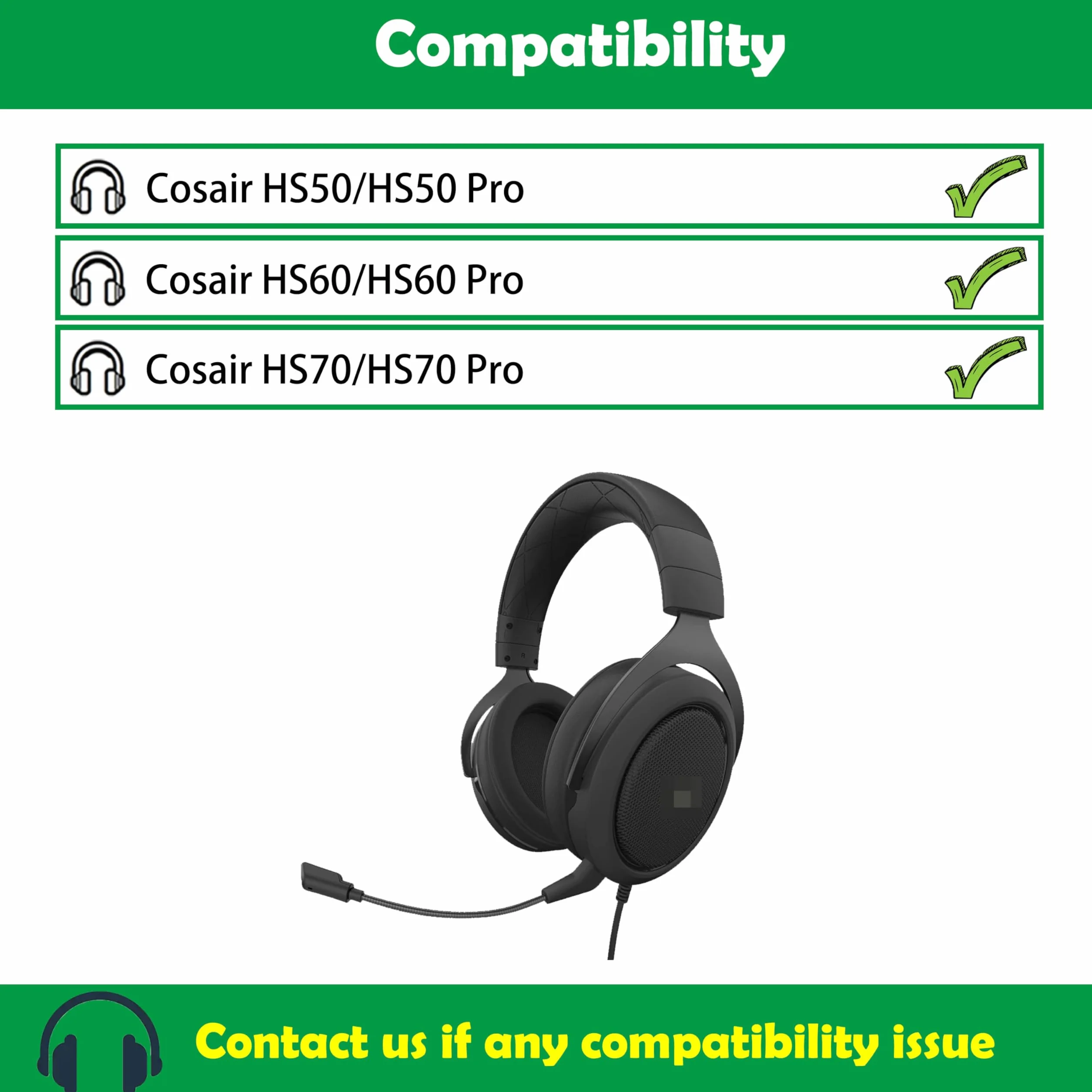 Chłodzące wymienne nauszniki z żelem chłodzącym, 2-pak do Corsair HS50 Pro HS60 Pro HS70 Stereowy Gierkowy Szkła