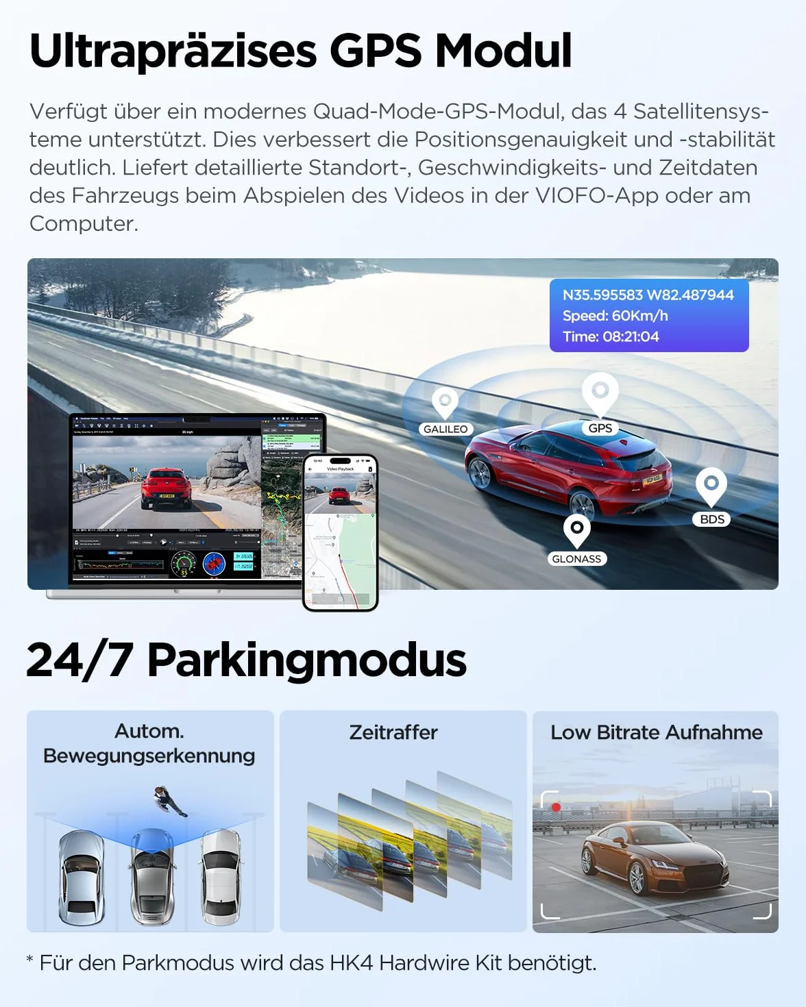 VIOFO A229 Plus 3 Lens 2K + 2K + 1080p, Dual STARVIS 2, HDR kamera samochodowa z przodu z tyłu, sterowanie głosem i 5 GHz Wi-Fi kamera samochodowa, ultraprecyzyjny GPS, super widoczność w nocy 2.0