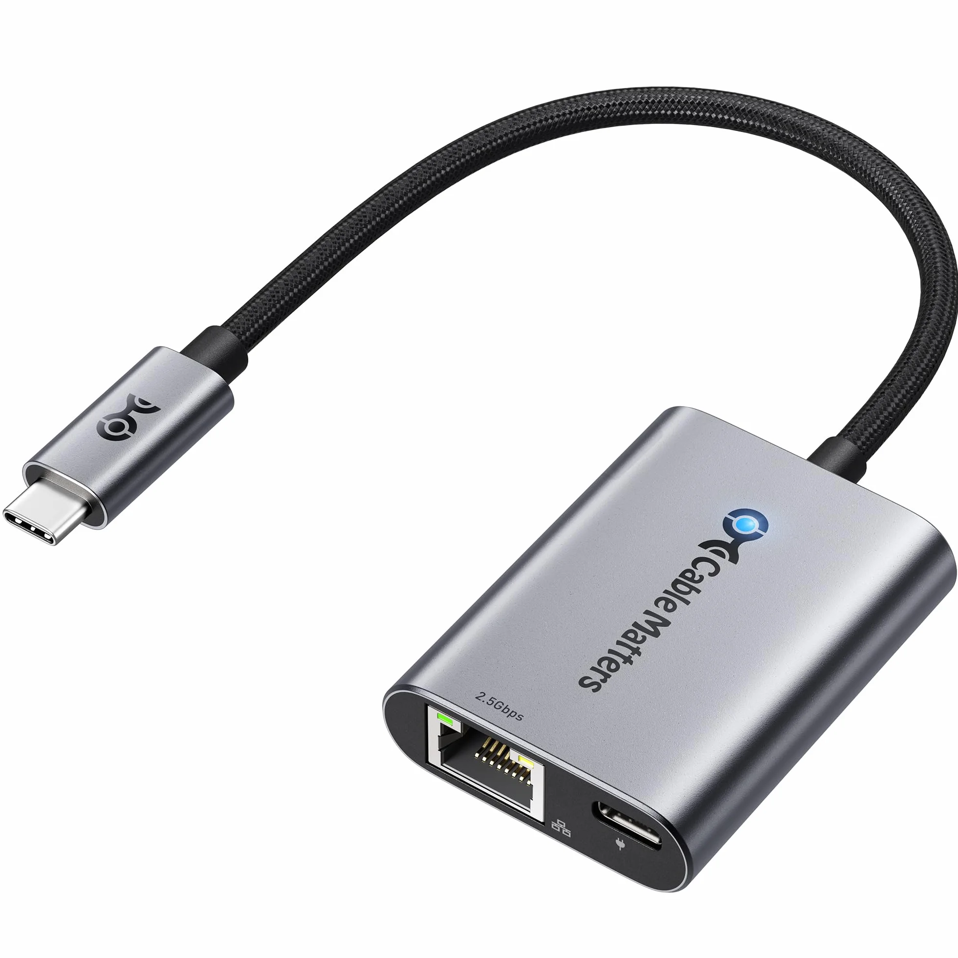 Cable Matters Adapter USB-C do Ethernet 2,5 Gb z Ładowaniem 140 W | 2,5 Gigabit Ethernet, zgodny z USB4, Thunderbolt 5/4, MacBook i urządzeniami USB-C