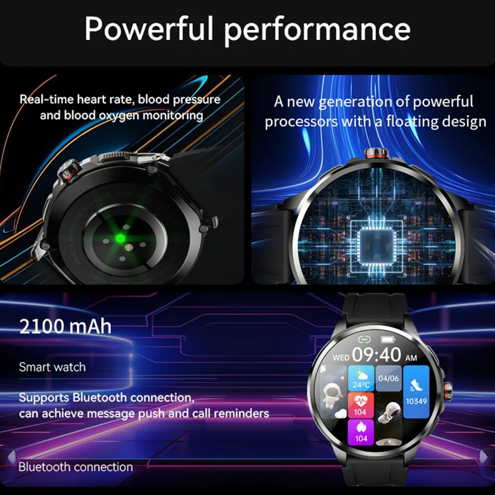 Smartwatch 1,95'' z kartą SIM, z wyciąganą kamerą o wysokiej rozdzielczości obracającą się o 190°, tętno w czasie rzeczywistym, monitorowanie ciśnienia krwi i tlenu we krwi, wodoodporność IP67