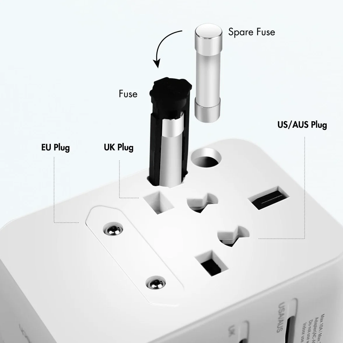 LogiLink PA0357 - uniwersalny zasilacz podróżny z 10 rodzajami wtyczek do >200 krajów, 70 W i PD (PowerDelivery) i QuickCharge, 3 x porty USB, ognioodporny