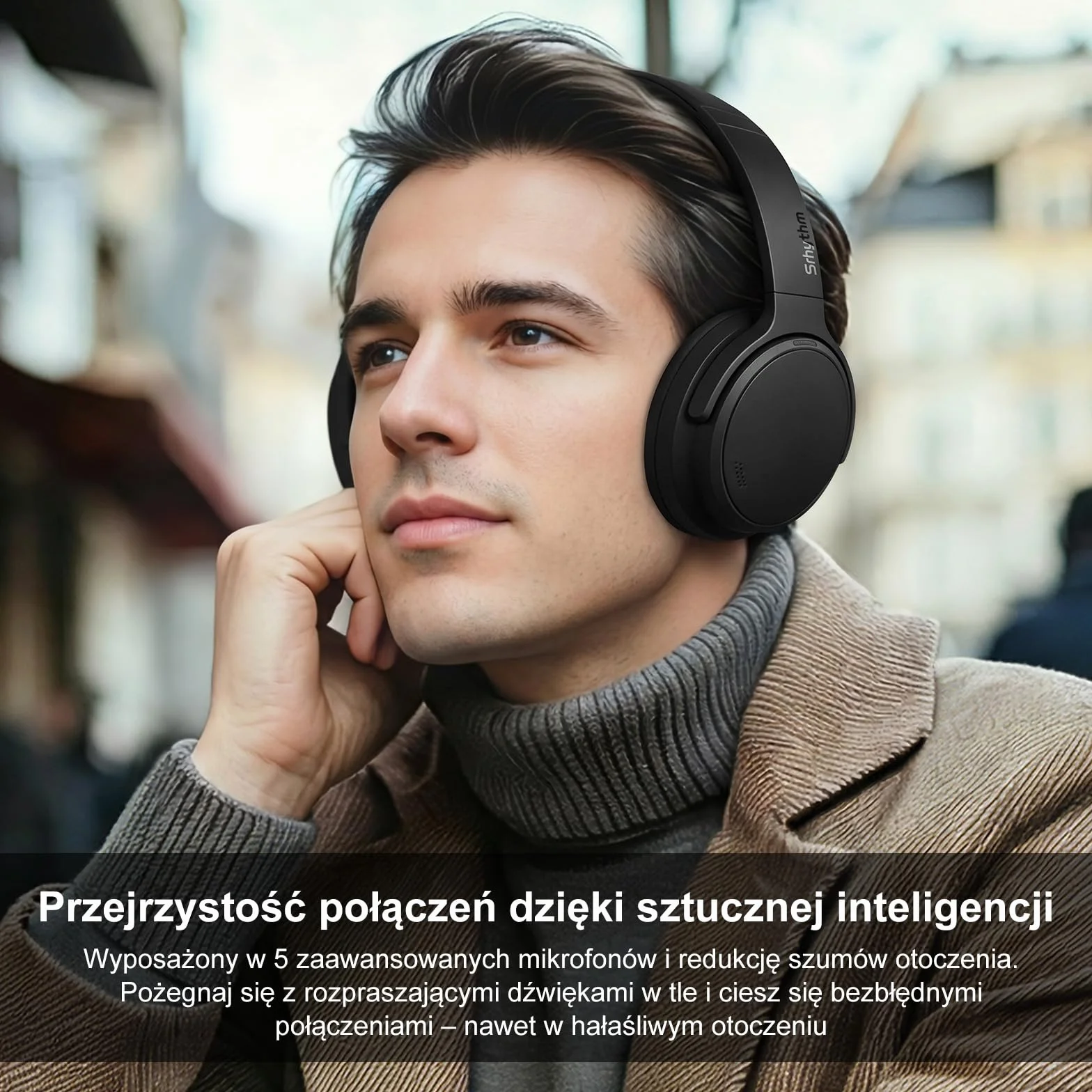 Srhythm NiceComfort 35 (2. Generacja) Hybrydowe słuchawki z redukcją szumów, bezprzewodowa technologia Bluetooth 6.0, 5 mikrofonów z funkcją ENC, przezroczystość, czas odtwarzania 140 godzin