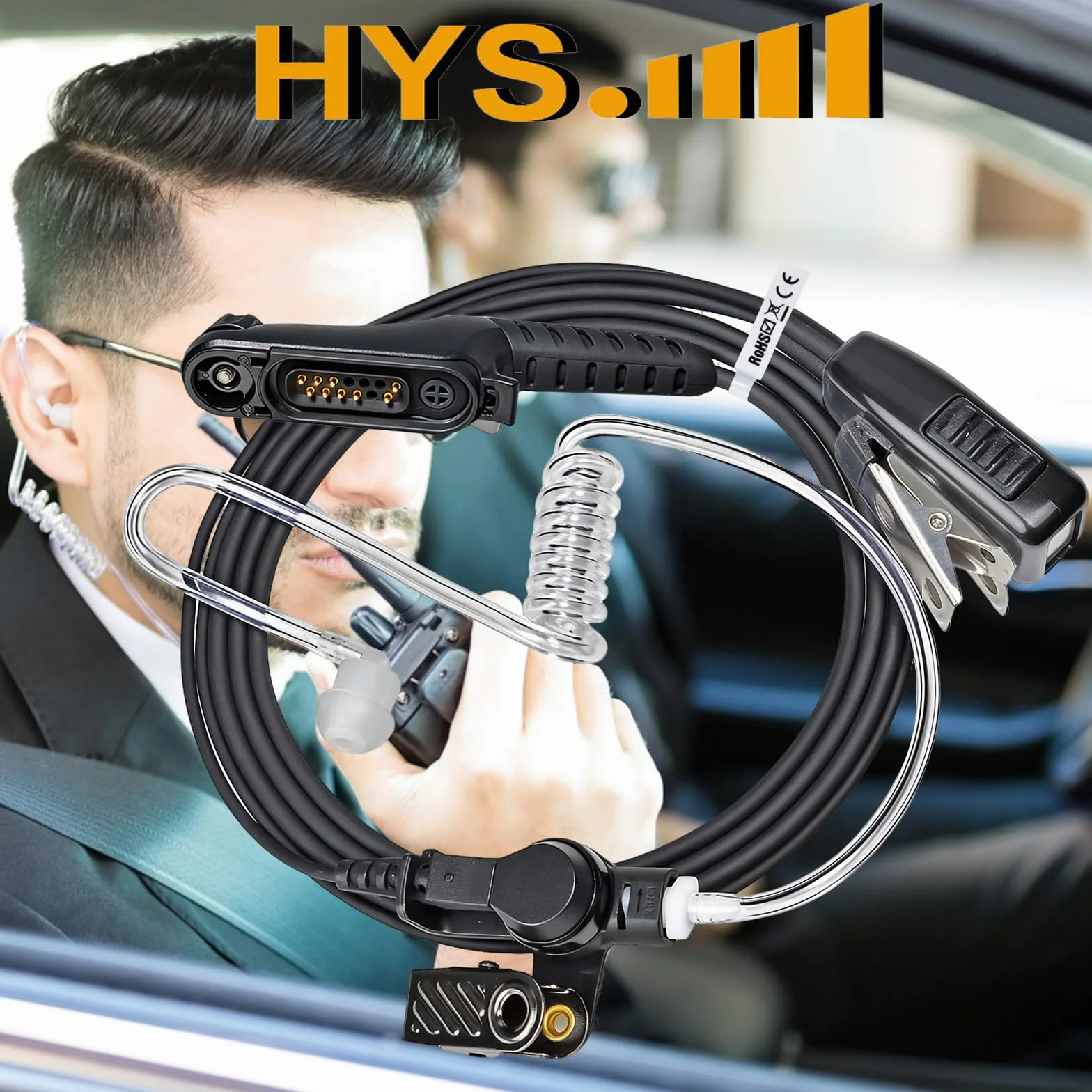 HYS Słuchawki douszne kompatybilne z Motorola R7, R7a, MXP600, APX, N30, N50, ION i innymi, przezroczyste rurki przełącznikowe, zestaw słuchawkowy z mikrofonem, czarny kabel