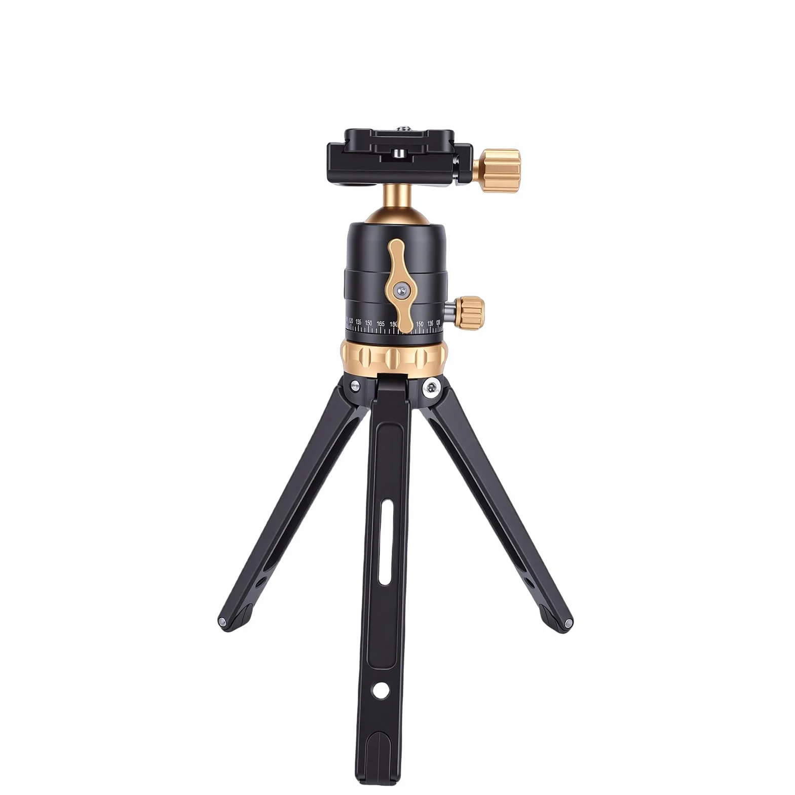 Jiawu Mini Statyw, Statyw Stacjonarny z regulacją Wysokości i płytką Szybkiego Uwalniania z głowicą kulową 360° do Vlogowania z kamerą sportową DSLR (GOLD)