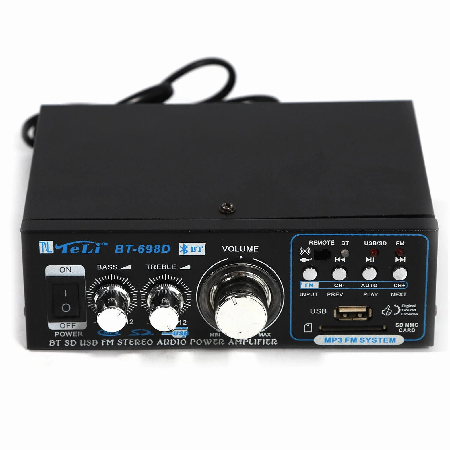 Wzmacniacz stereo HiFi Bluetooth, 2 kanały FM, cyfrowy wzmacniacz dźwięku, wzmacniacz audio, wzmacniacz stereo, pełny wzmacniacz, wejście na kartę SD/USB
