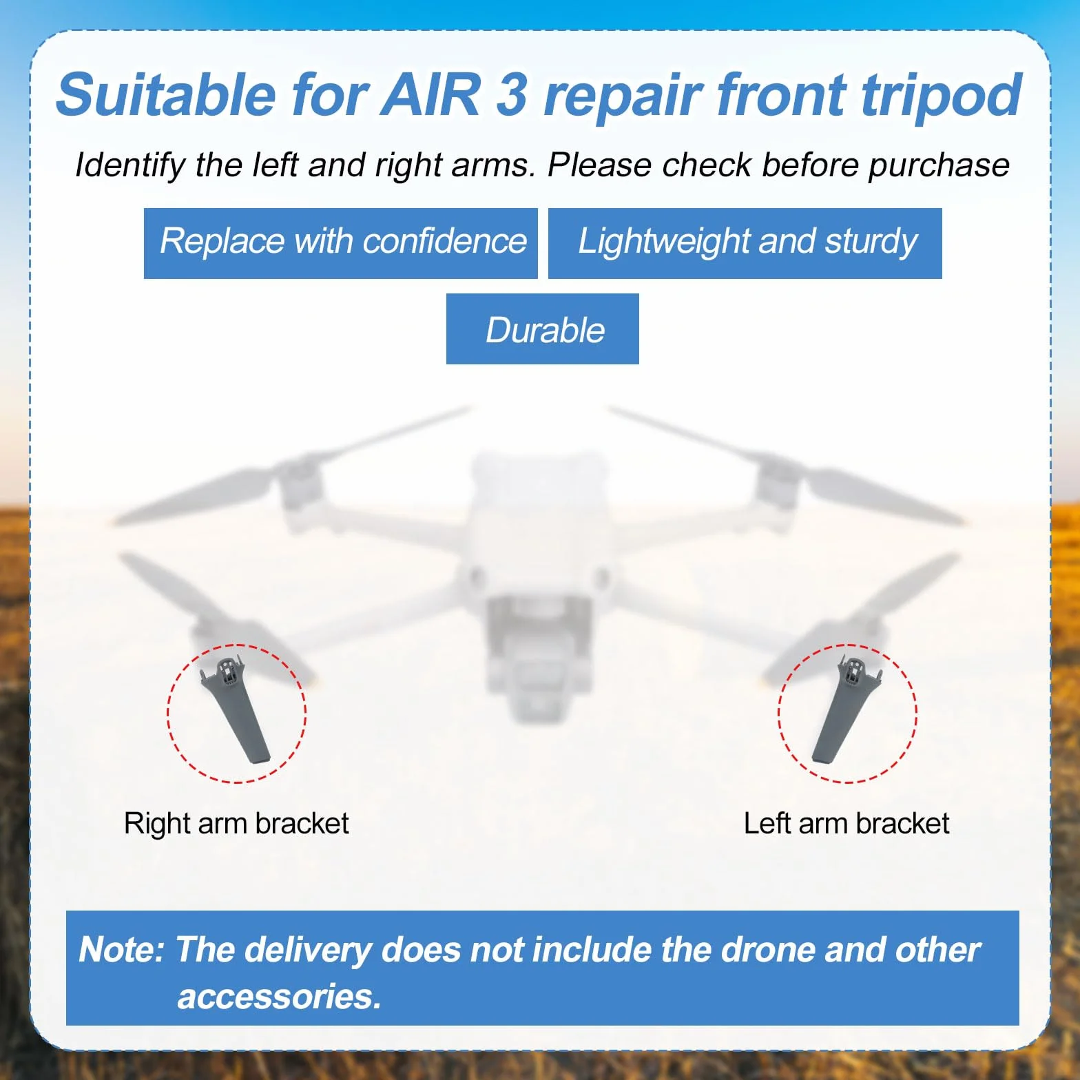 BOXOB 2 szt. Przednie Ramie Podwozie Nogi do DJI Air 3, Zamiennik Lewy i Prawy Wsporniki z Narzedziem do Naprawy Kompatybilny z DJI Air 3 Akcesoria Dronów