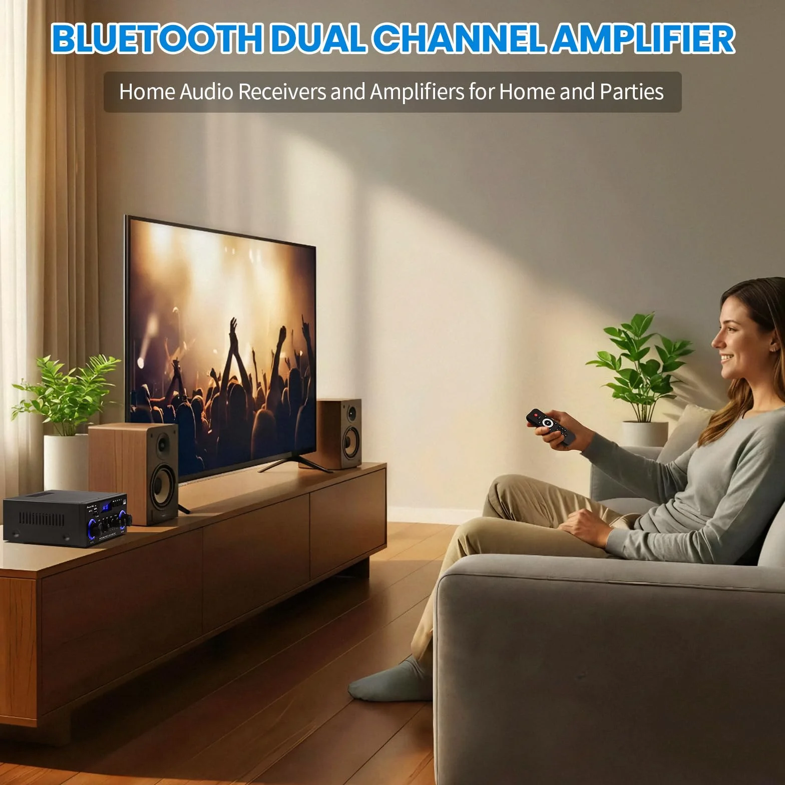 Amp10 wzmacniacz domowego audio, wzmacniacz mocy 400 W, 2-kanałowy odbiornik stereo z Bluetooth 5.0, aktywne wyjście subwoofera, radio FM, USB/SD/AUX, MIC, pilot zdalnego sterowania do kina