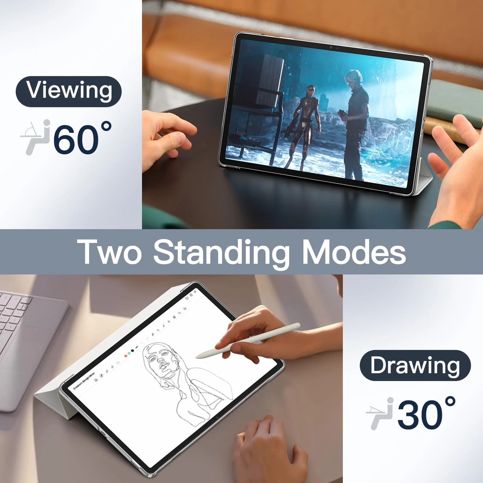 JETech Etui dla Samsung Galaxy Tab S10 Lite / S10 FE / S9 FE 10,9 Cala, Szczupły Półprzezroczysty Tył Składana na Trzy Części Folio Podstawkę Ochronną Osłona Tabletu (Srebrny)