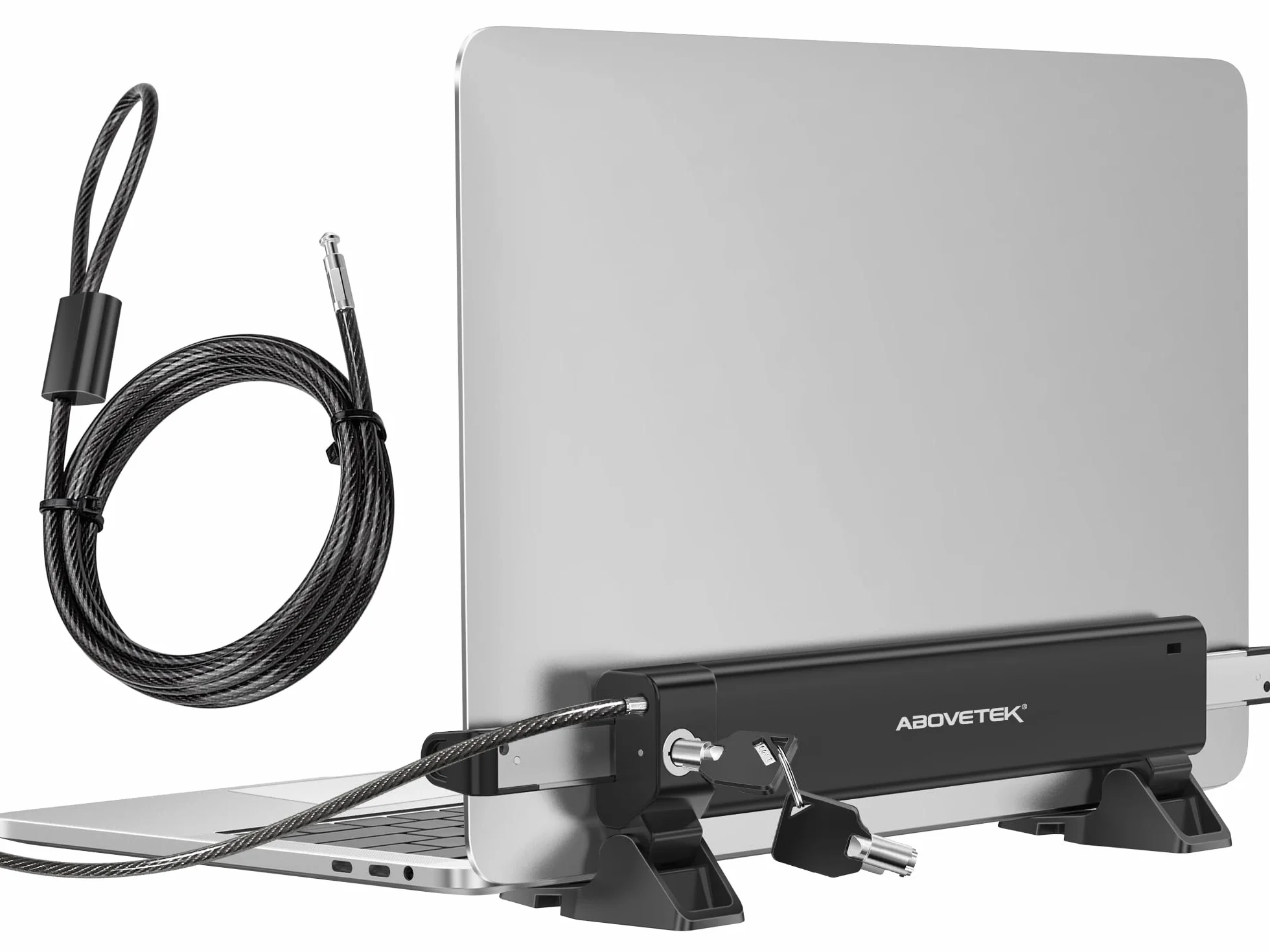 AboveTEK MacBook & Surface Stacja blokująca do laptopa z kablem Combo Lock, antykradzieżowa, składany uchwyt na biurko, regulowany i przenośny, pasuje do laptopów/notebooków 30.5 cm-40.6 cm, czarna