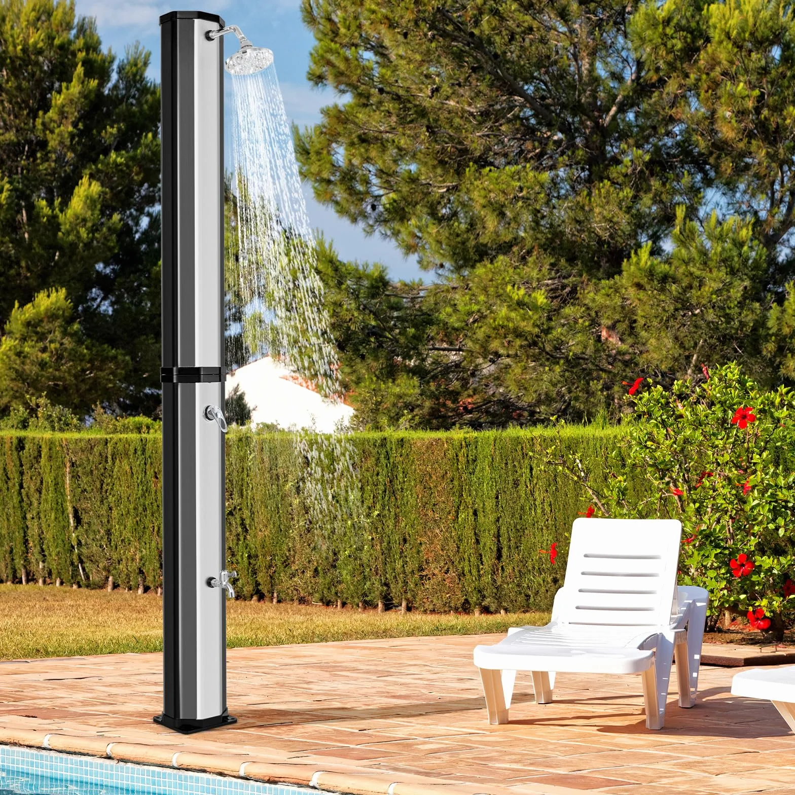 GOPLUS Prysznic solarny 60 l 227 cm wolnostojący z obrotową głowicą 360° maks. temperatura 60°C