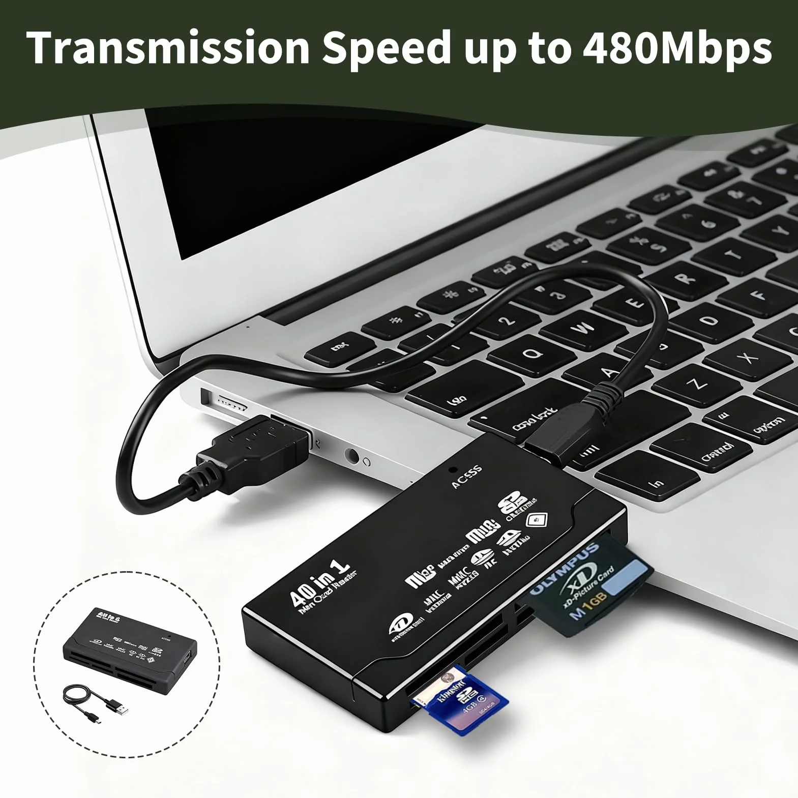 Czytnik kart pamięci, wiele kart, USB 2.0 6 w 1, uniwersalny adapter USB kompatybilny z SD TF CF SDHC MiniSD xD Windows i Mac, prędkość transferu do 480 Mb/s, Plug & Play